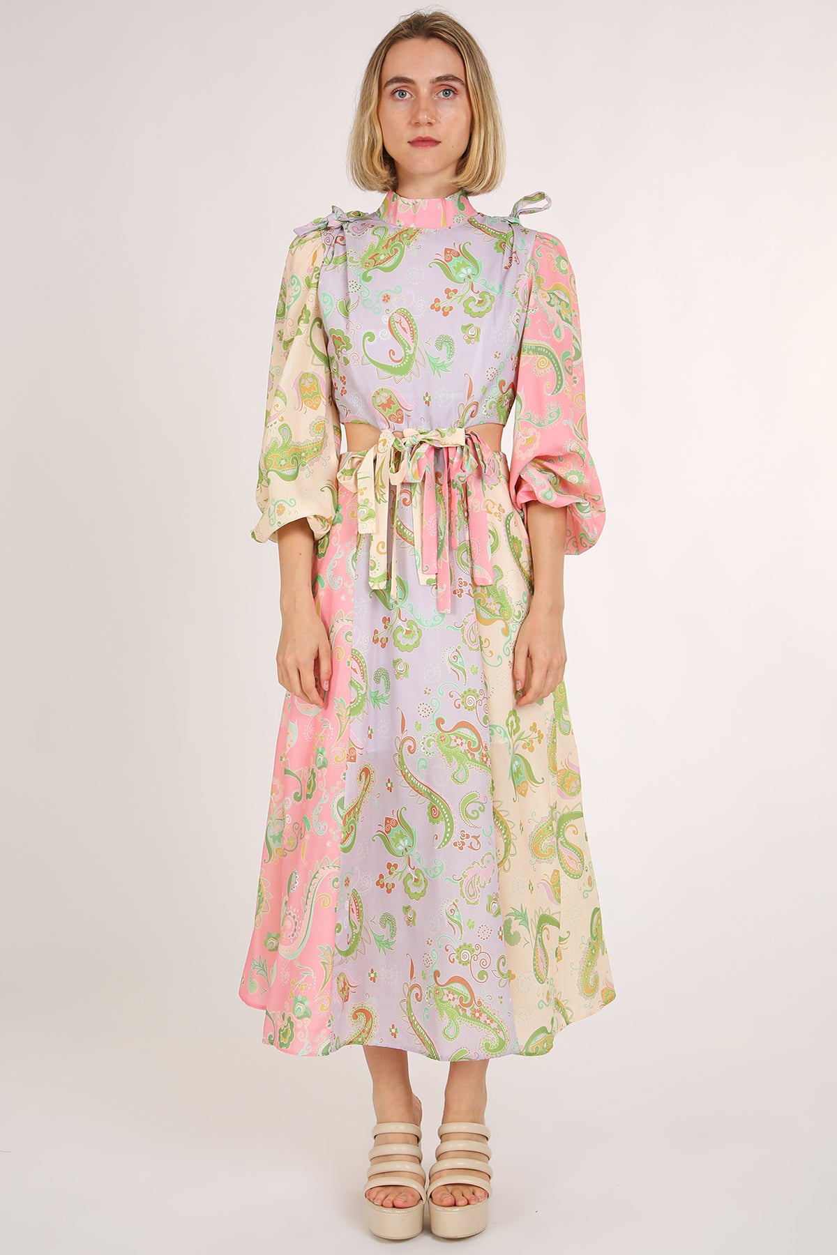 Meredith Colorblock Paisley Print Cutout Bust Tie Maxi Dress - Shop Beulah Style