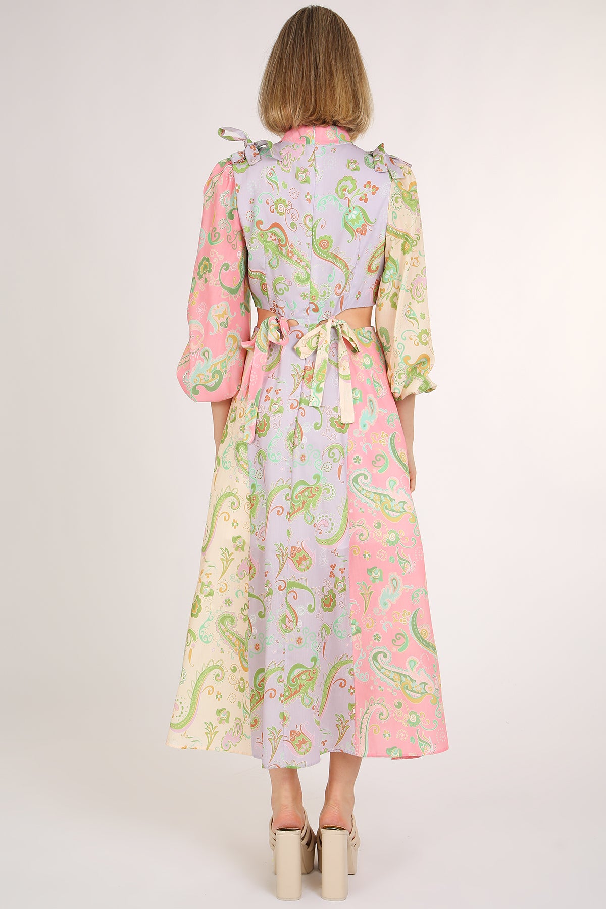 Meredith Colorblock Paisley Print Cutout Bust Tie Maxi Dress - Shop Beulah Style