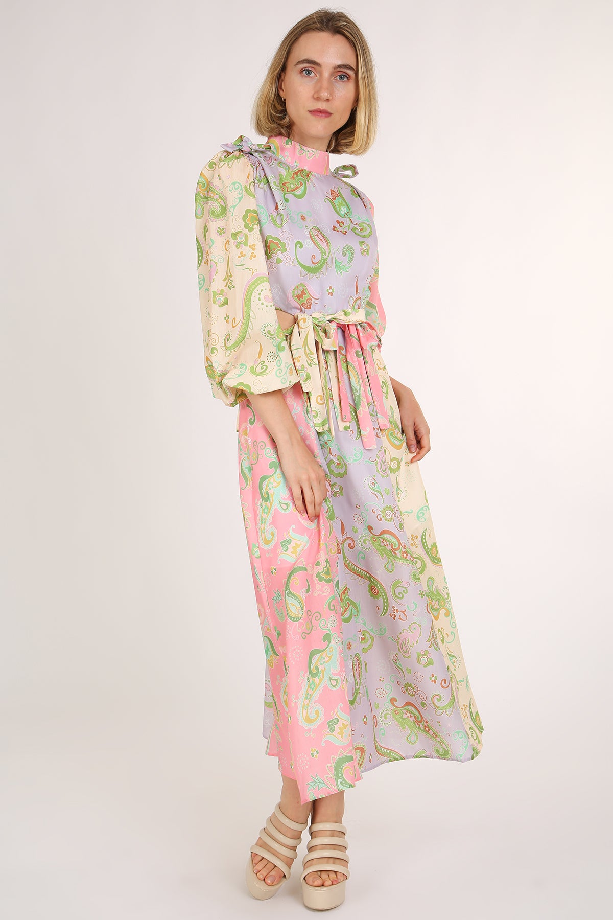 Meredith Colorblock Paisley Print Cutout Bust Tie Maxi Dress - Shop Beulah Style