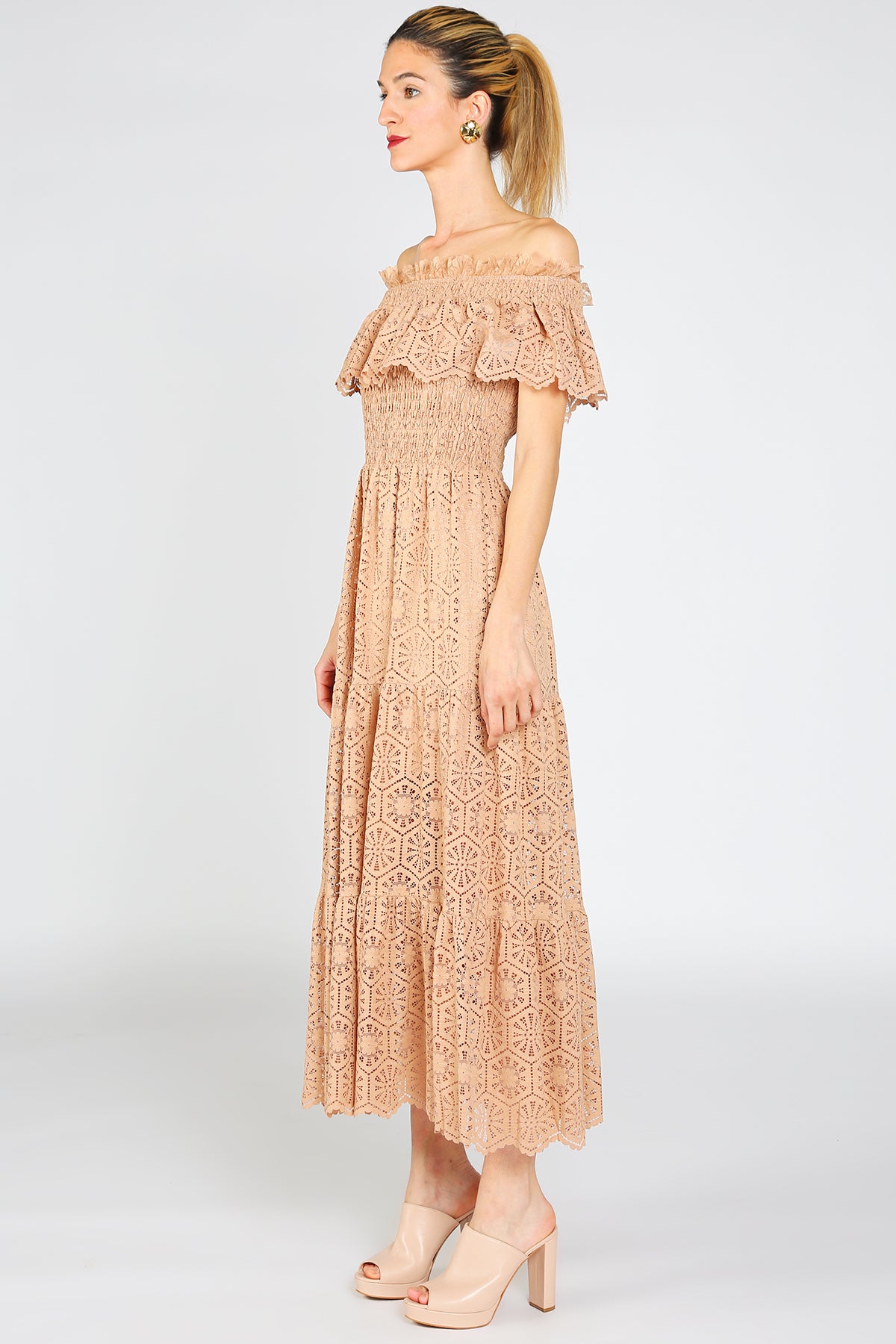 Kerry Geometric Lace Detail Smocked Maxi Dress - Shop Beulah Style