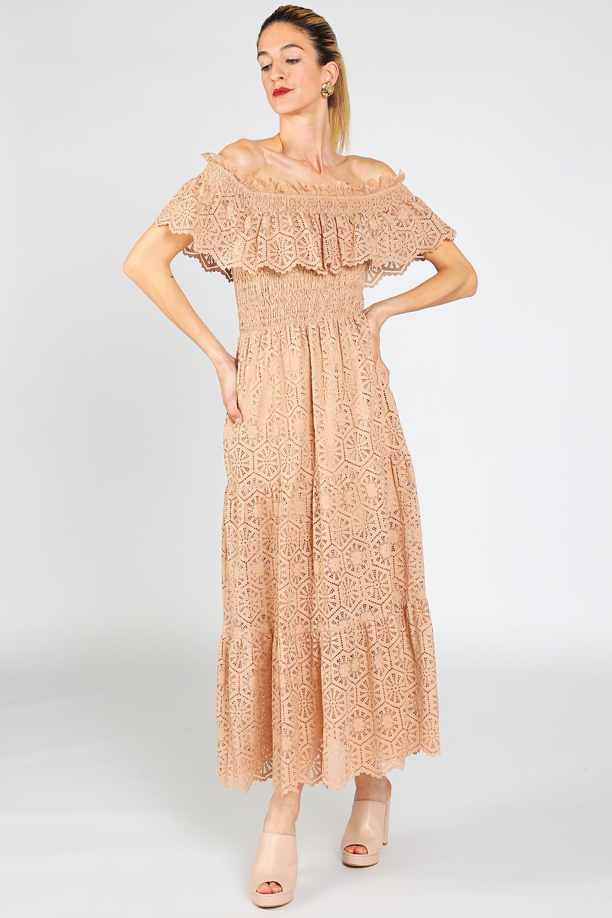 Kerry Geometric Lace Detail Smocked Maxi Dress - Shop Beulah Style