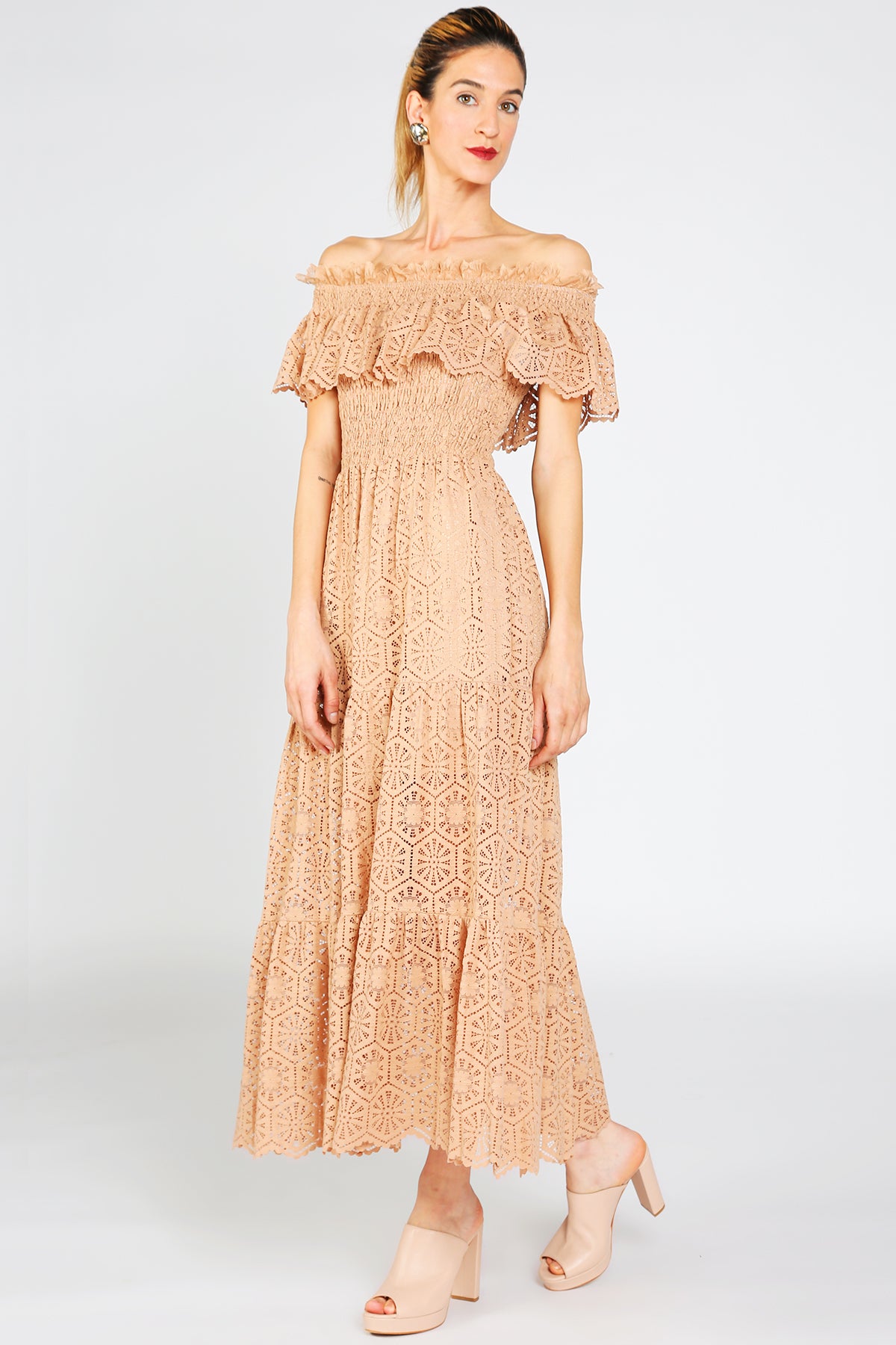 Kerry Geometric Lace Detail Smocked Maxi Dress - Shop Beulah Style