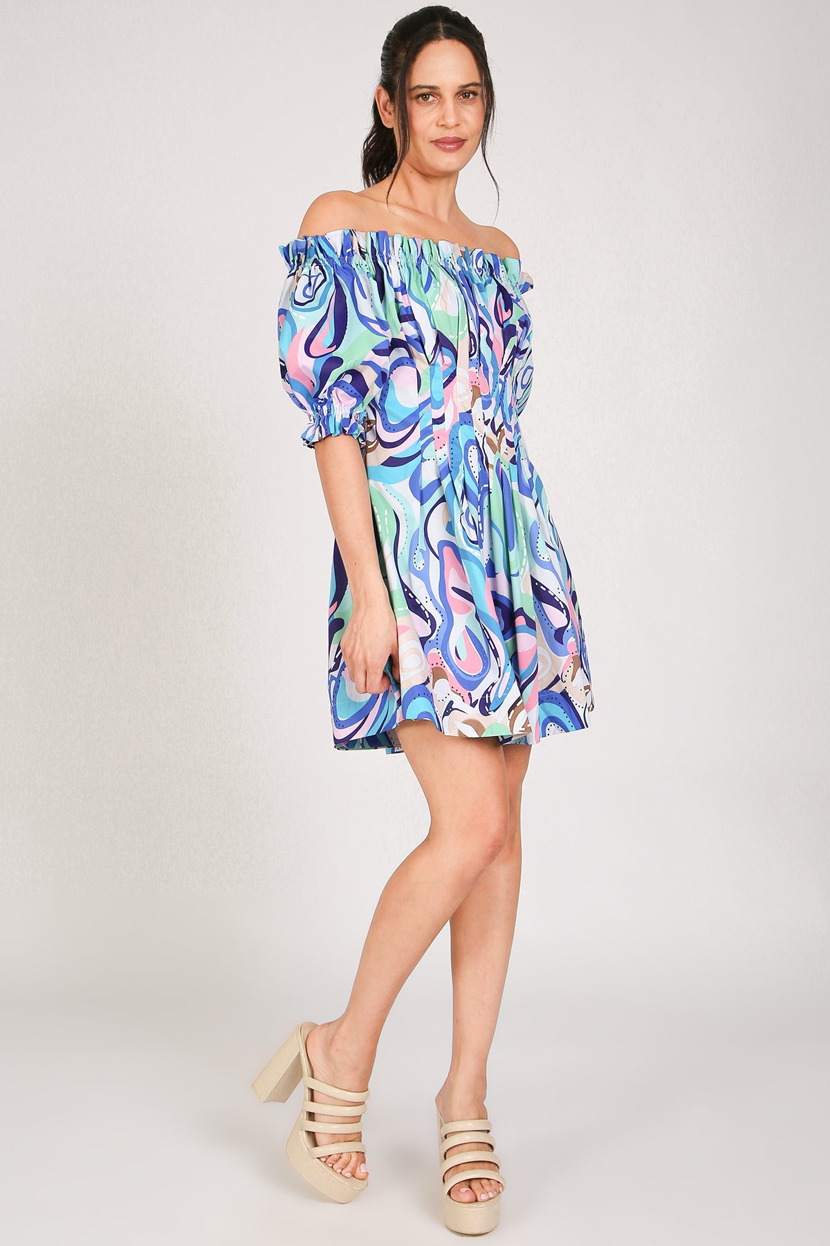 Anita Frill Trim Detail Off Shoulder Belted Mini Dress - Shop Beulah Style