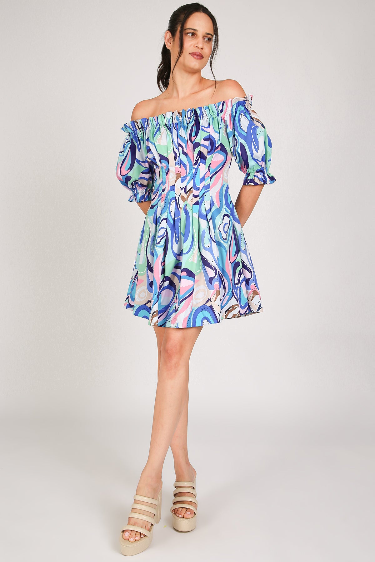 Anita Frill Trim Detail Off Shoulder Belted Mini Dress - Shop Beulah Style