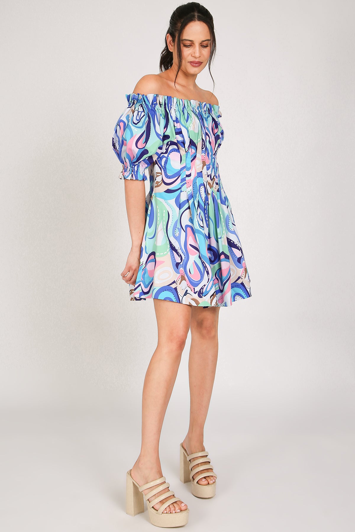 Anita Frill Trim Detail Off Shoulder Belted Mini Dress - Shop Beulah Style