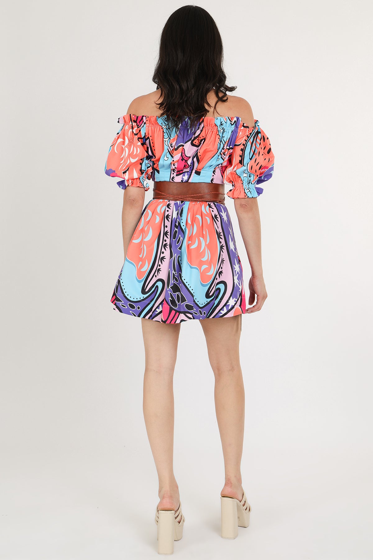 Anita Frill Trim Detail Off Shoulder Belted Mini Dress - Shop Beulah Style