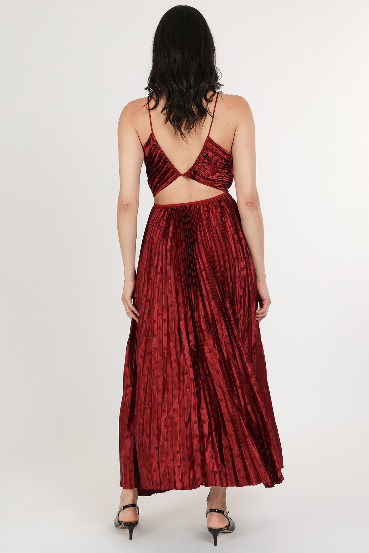 Dolly Dotted Pleats Satin Sweetheart Maxi Dress - Shop Beulah Style