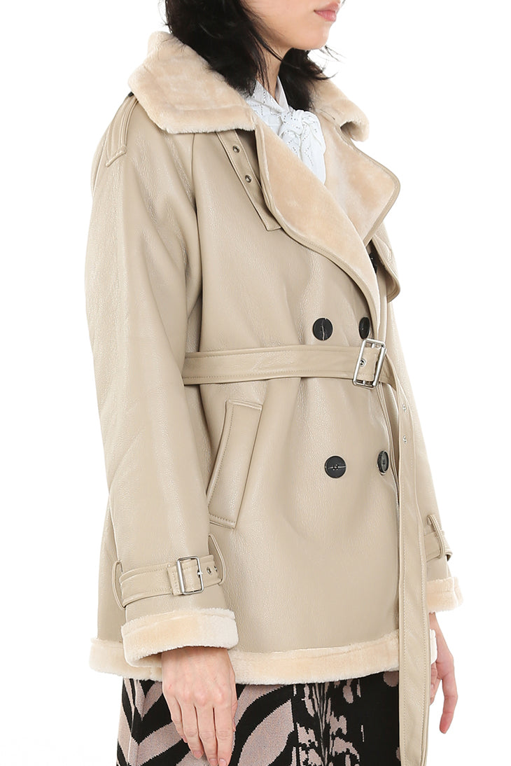 Faux Shearling Double Breasted Short Coat - Shop Beulah Style
