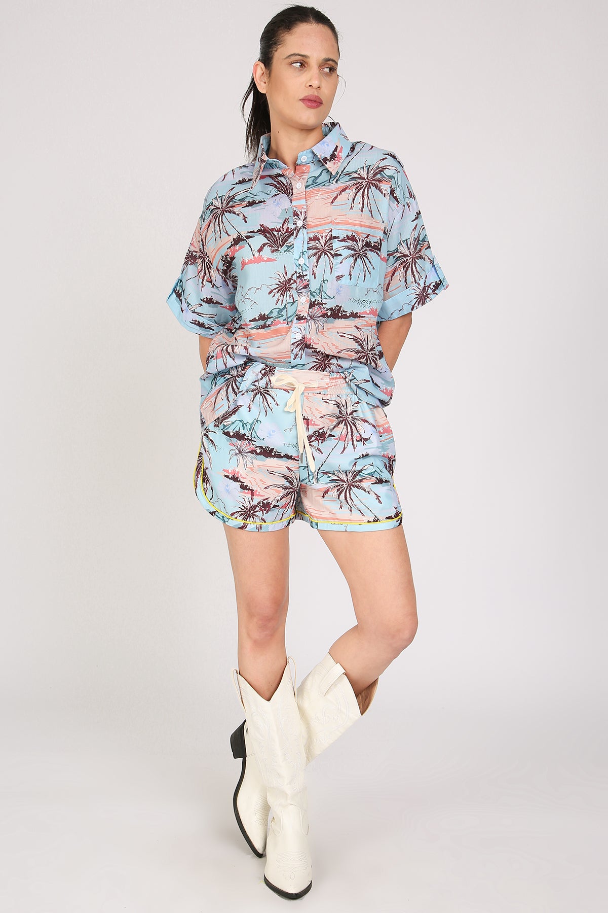 Kim Hawaiian Print Shirt and Shorts Set