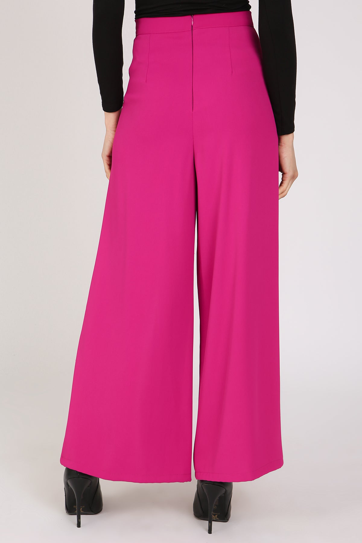 Macey Front Zippered Slit Details Wide Long Pants - Shop Beulah Style