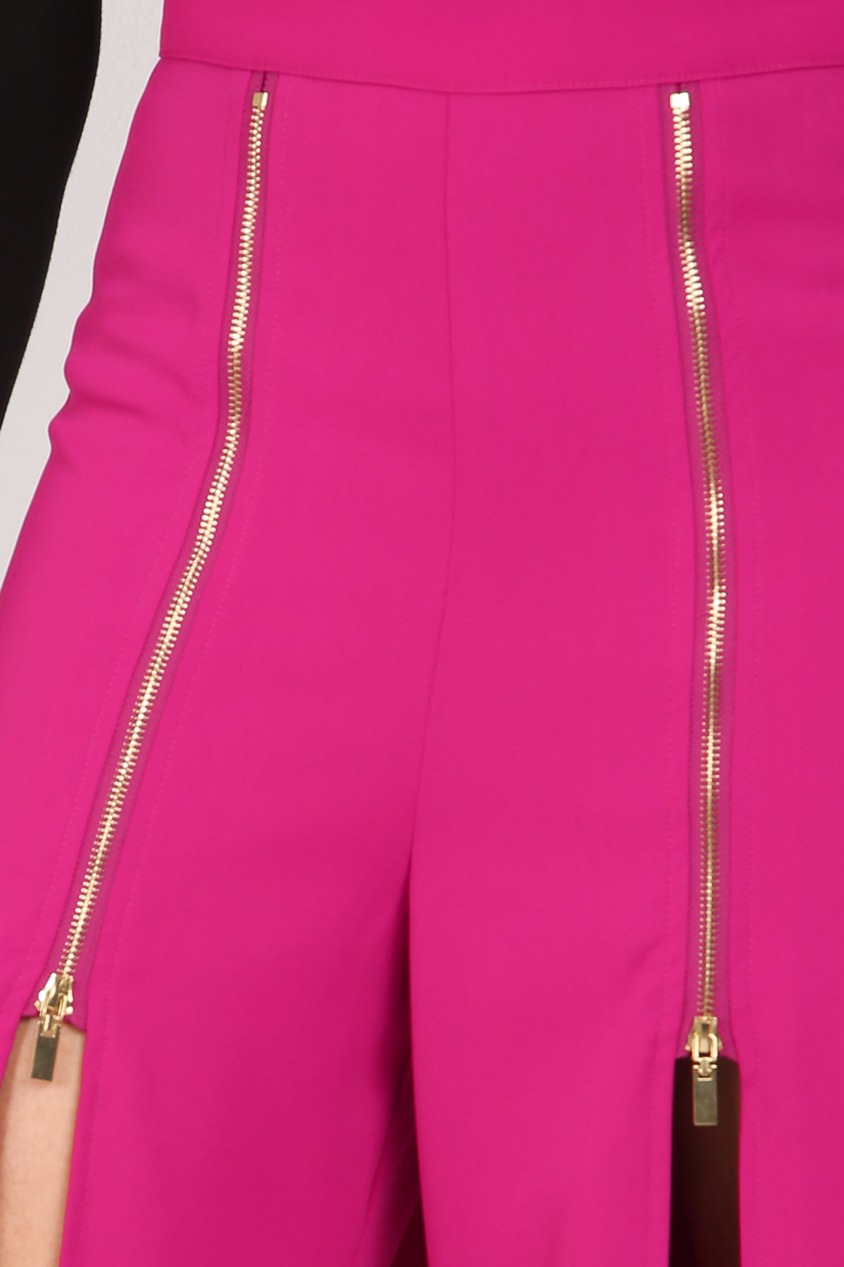 Macey Front Zippered Slit Details Wide Long Pants - Shop Beulah Style