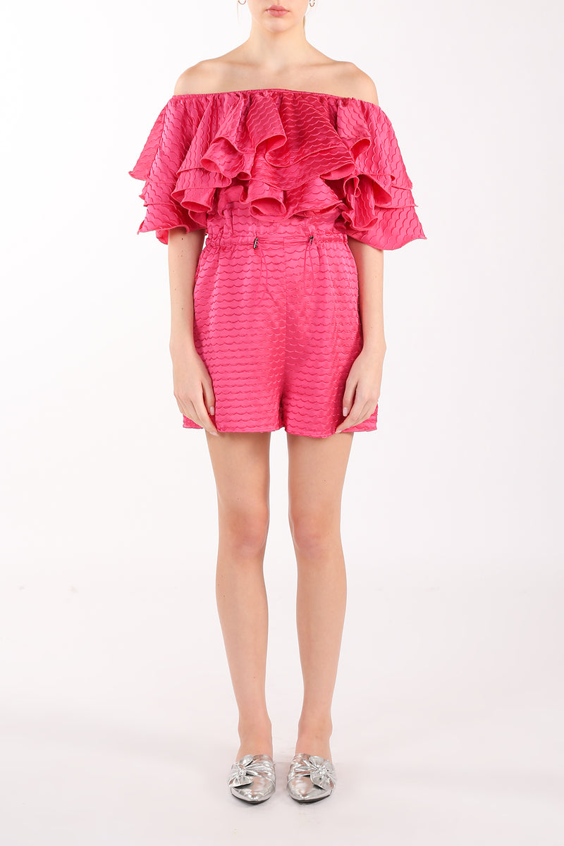 Sonia Embossed Woven Detail Ruffled Romper - Shop Beulah Style