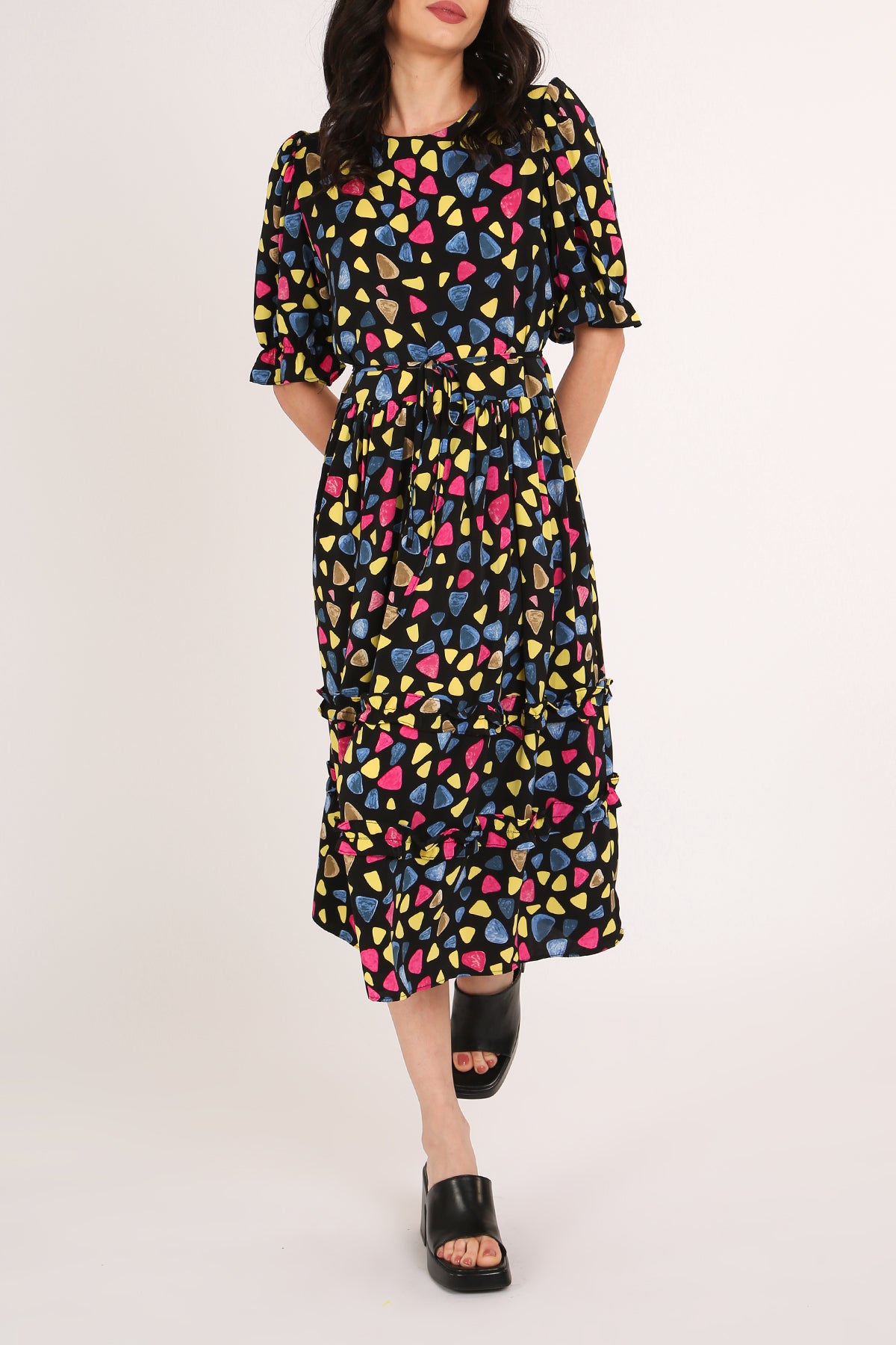 Nico Multicolor Geo Print Tiered Midi Summer Dress - Shop Beulah Style