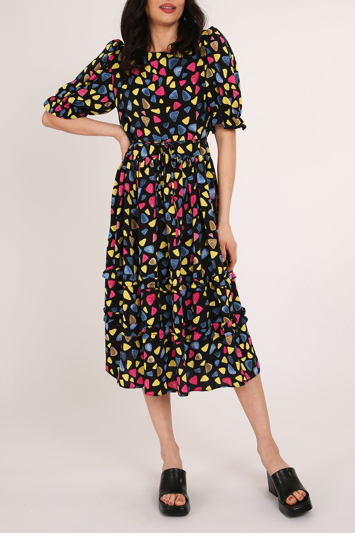 Nico Multicolor Geo Print Tiered Midi Summer Dress - Shop Beulah Style
