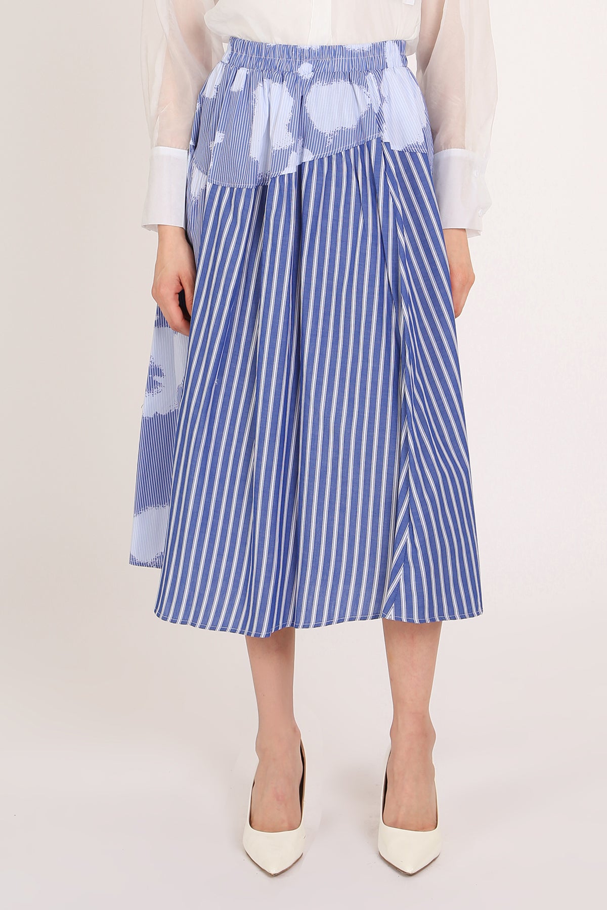 Karen Multi-Striped & Printed Panel Detail A-Line Skirt - Shop Beulah Style