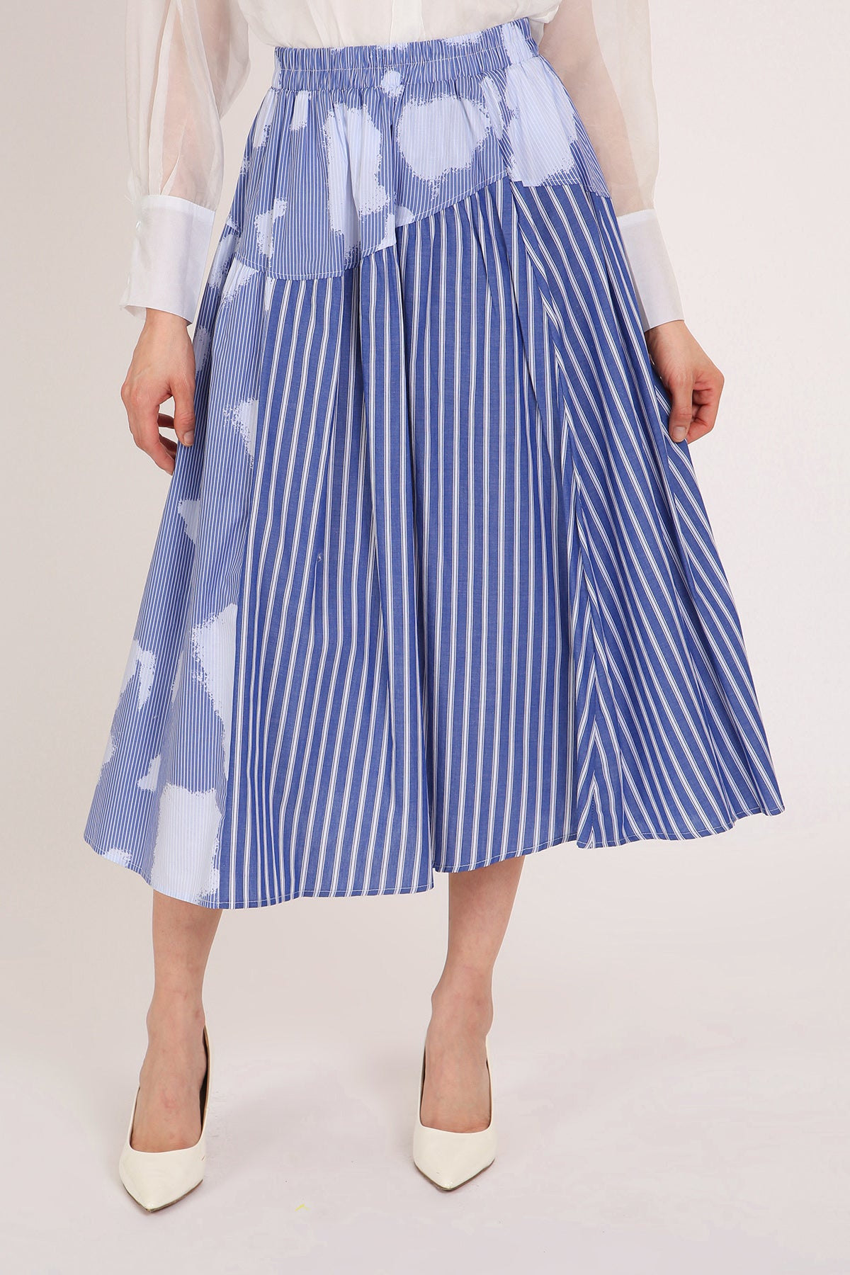 Karen Multi-Striped & Printed Panel Detail A-Line Skirt - Shop Beulah Style