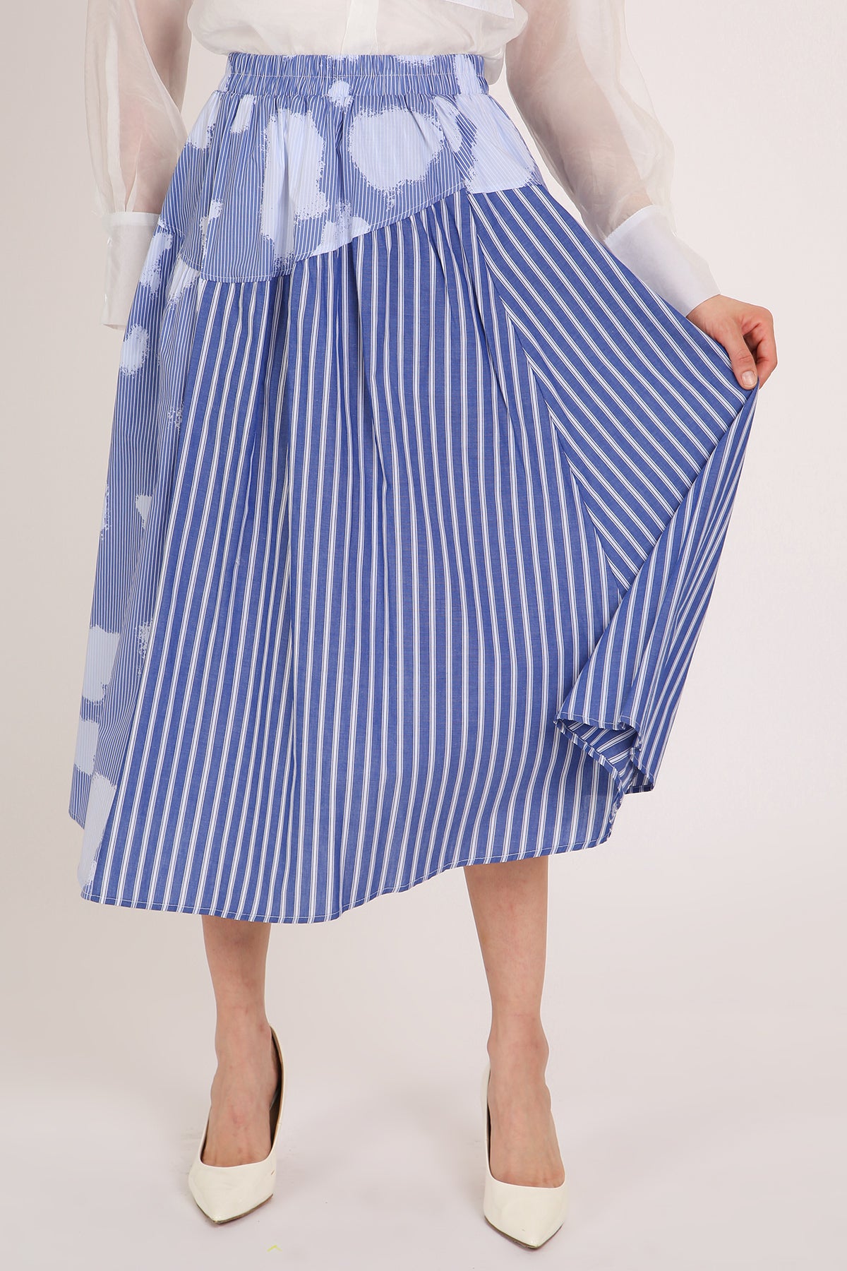 Karen Multi-Striped & Printed Panel Detail A-Line Skirt - Shop Beulah Style