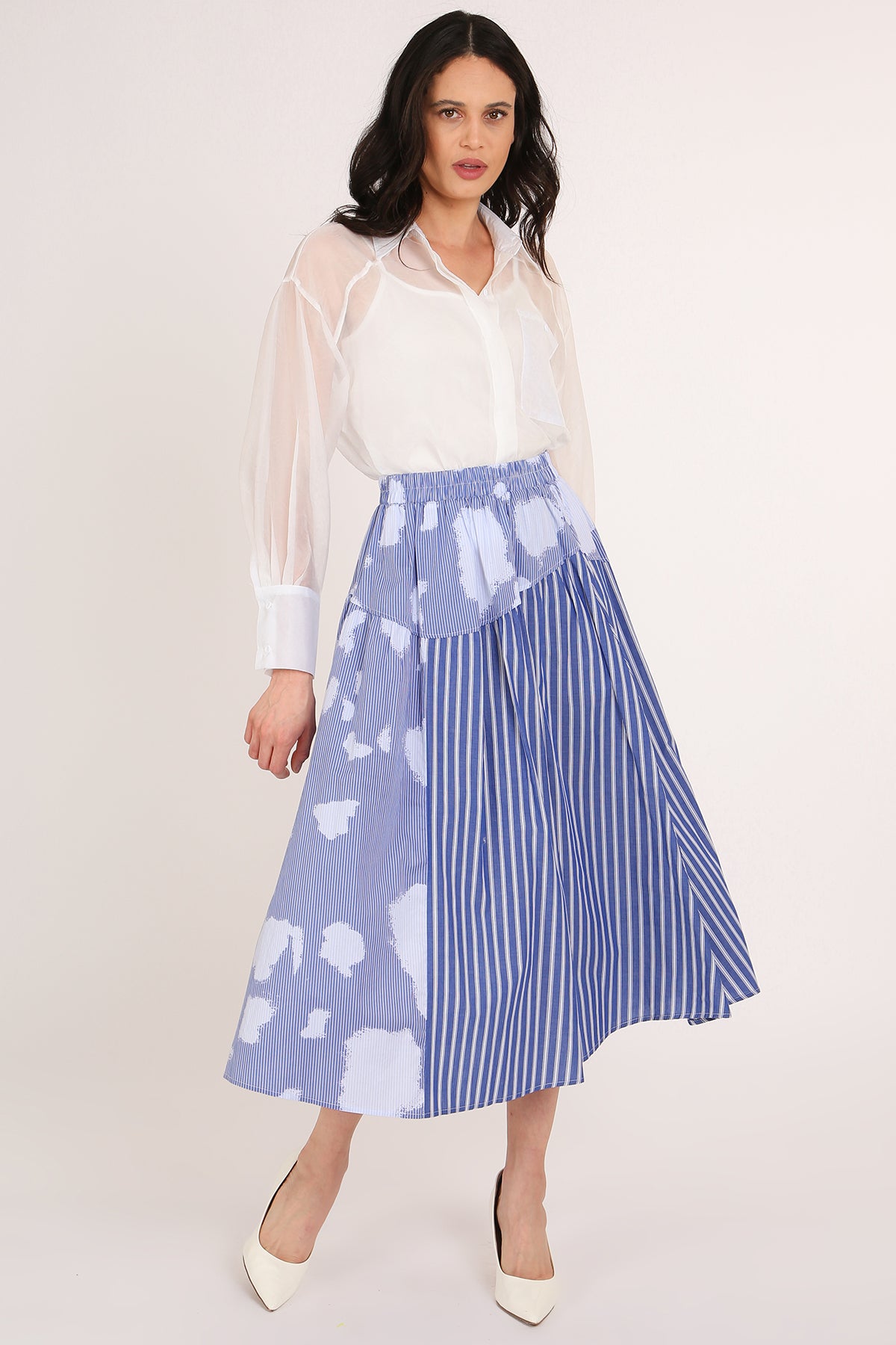 Karen Multi-Striped & Printed Panel Detail A-Line Skirt - Shop Beulah Style