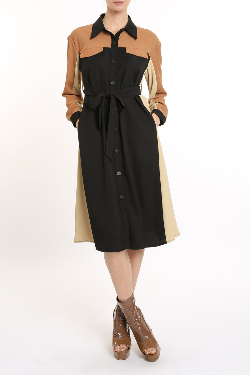 Evie Tricolor Contrast Midi Dress Dress - Shop Beulah Style