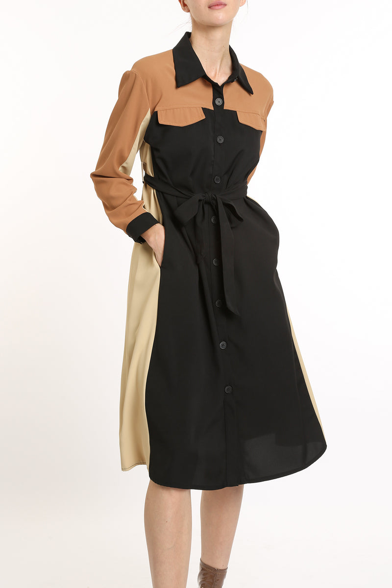 Evie Tricolor Contrast Midi Dress Dress - Shop Beulah Style