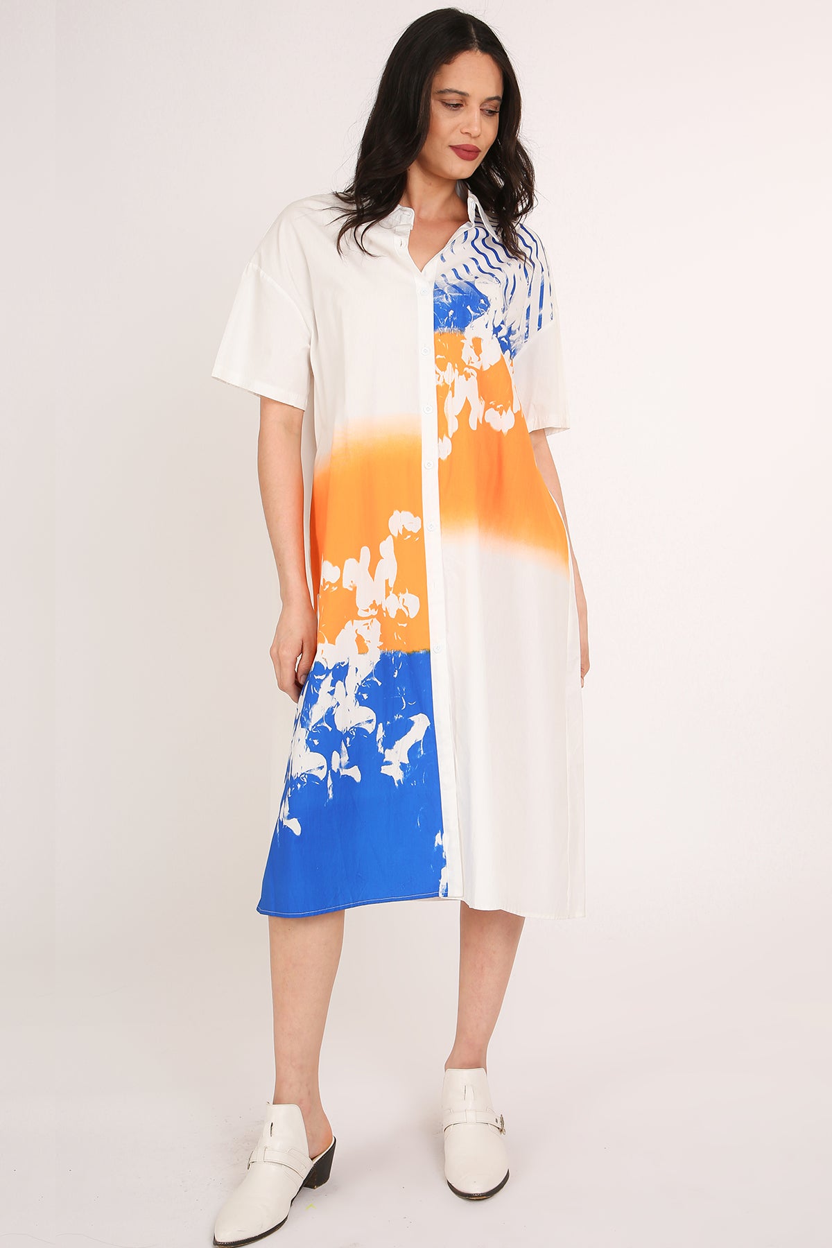 Samuel Multicolor Abstract Printed Midi Shirt Dress - Shop Beulah Style