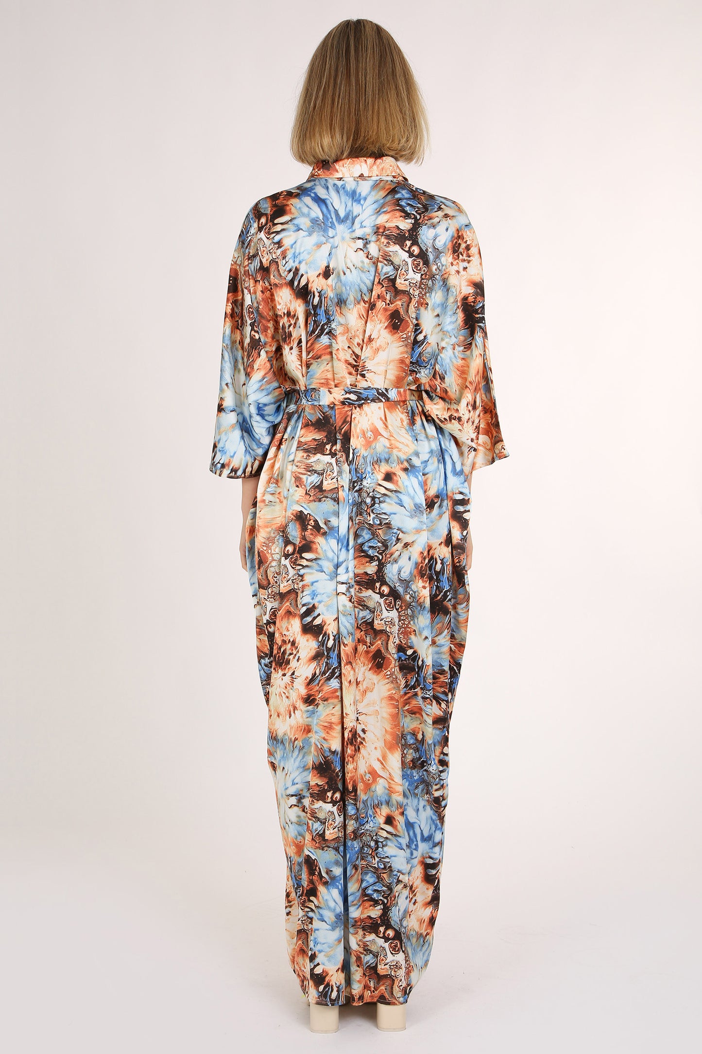 Ivy Multicolor Tie Dye Print Belted Maxi Shirt Dress
