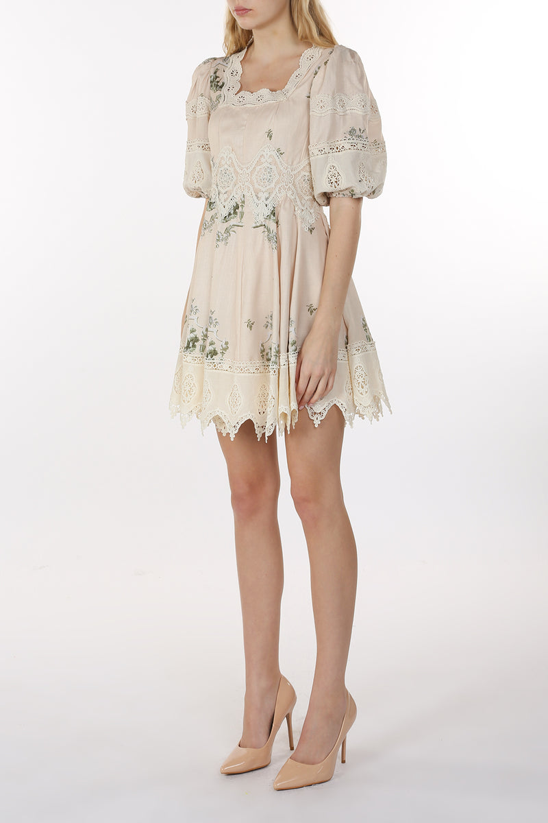 Alena Lace Embroidered Detail Scallop Trim Mini Dress - Shop Beulah Style