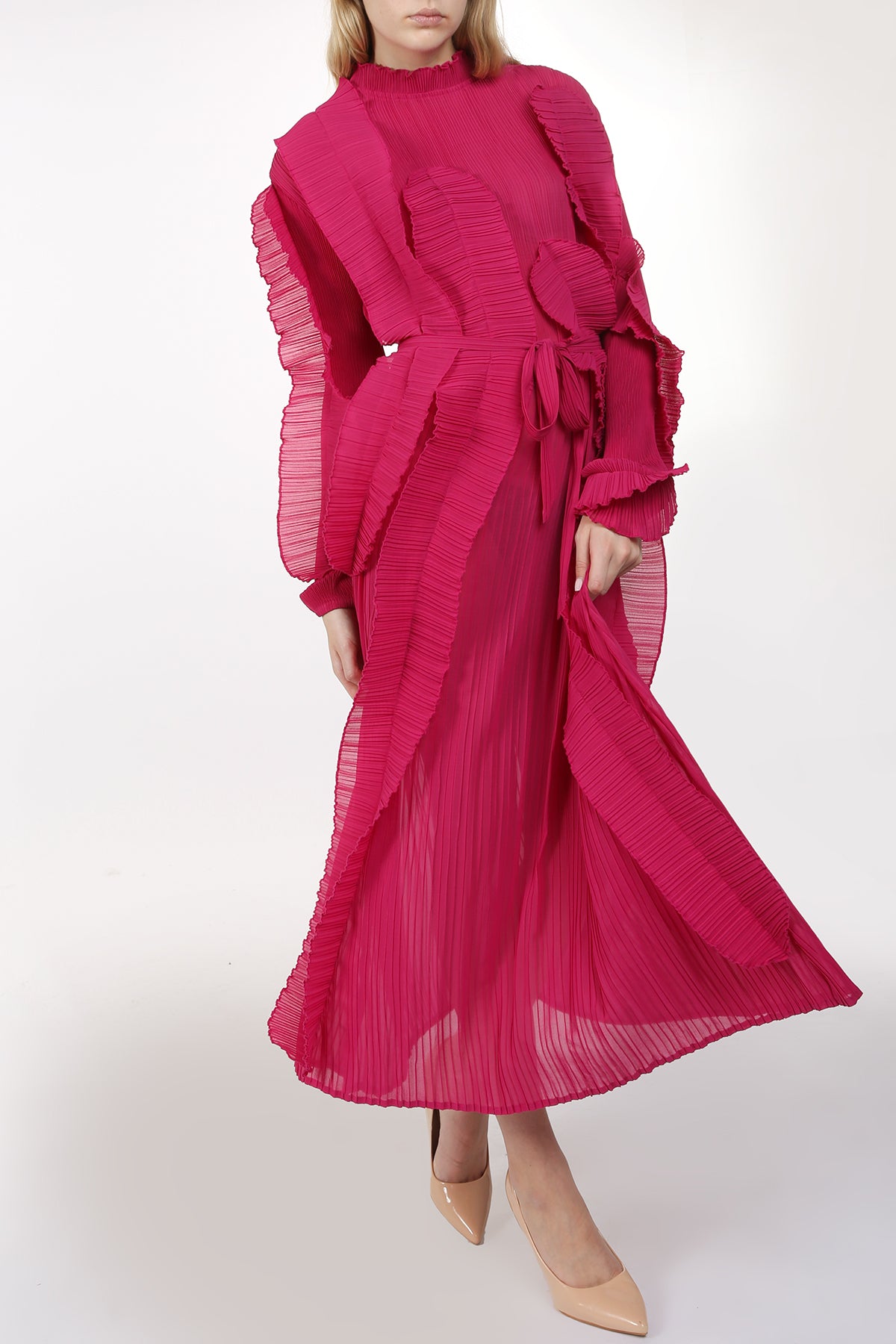 Joe Pleated Ruffled Detail Sheer Maxi Dress - Shop Beulah Style