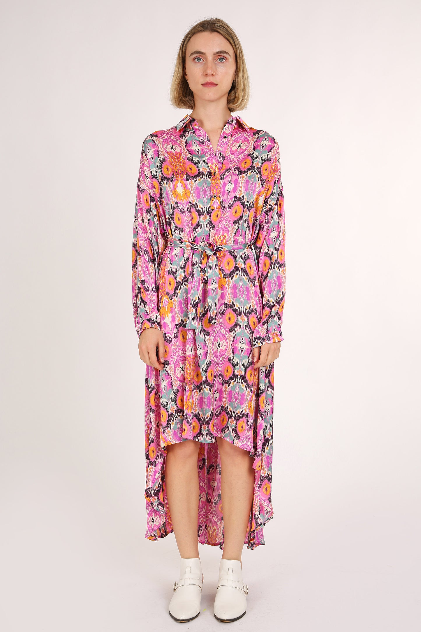 Evie Multicolor Print Collared High Low Midi Dress - Shop Beulah Style