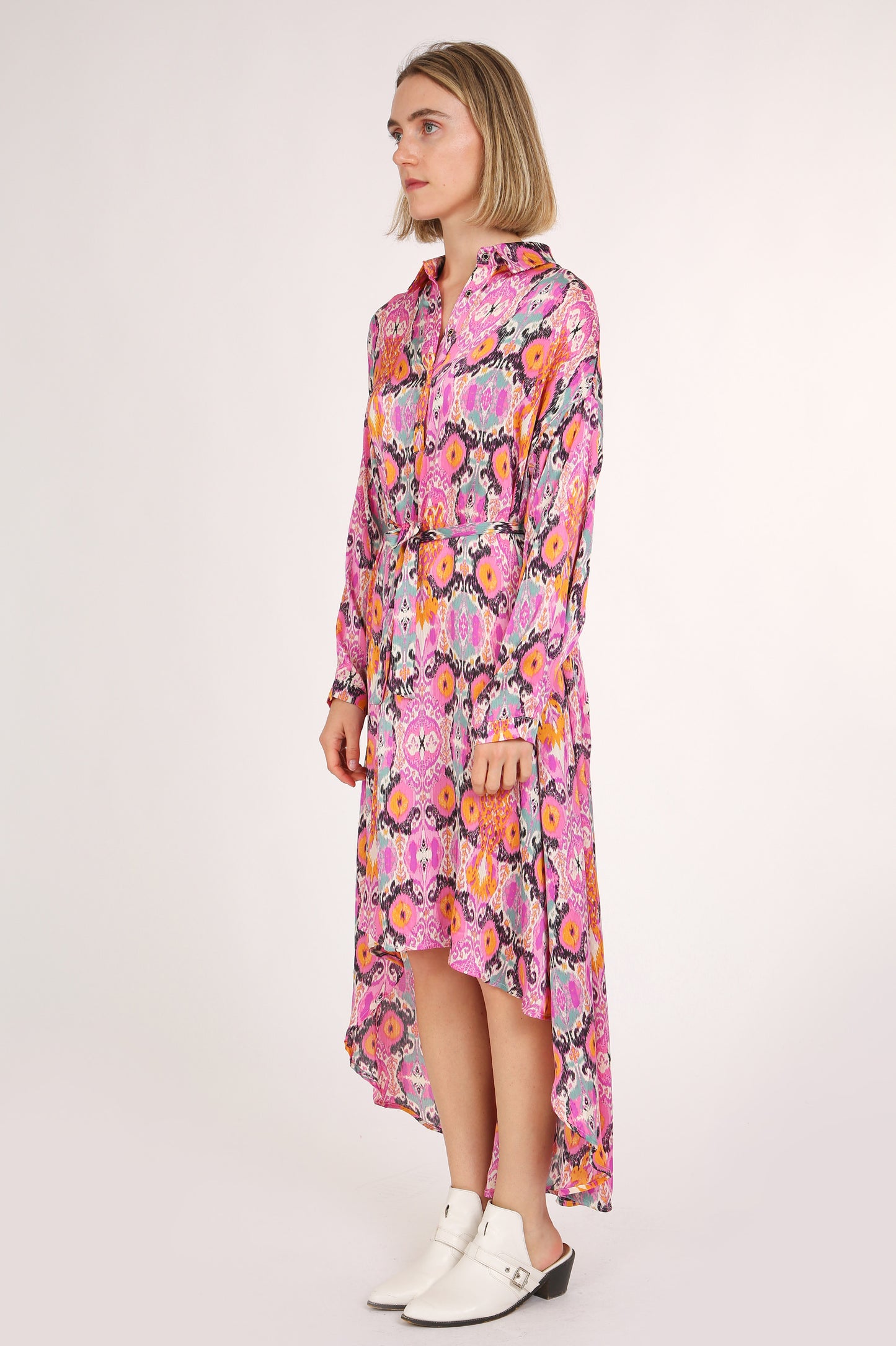 Evie Multicolor Print Collared High Low Midi Dress - Shop Beulah Style