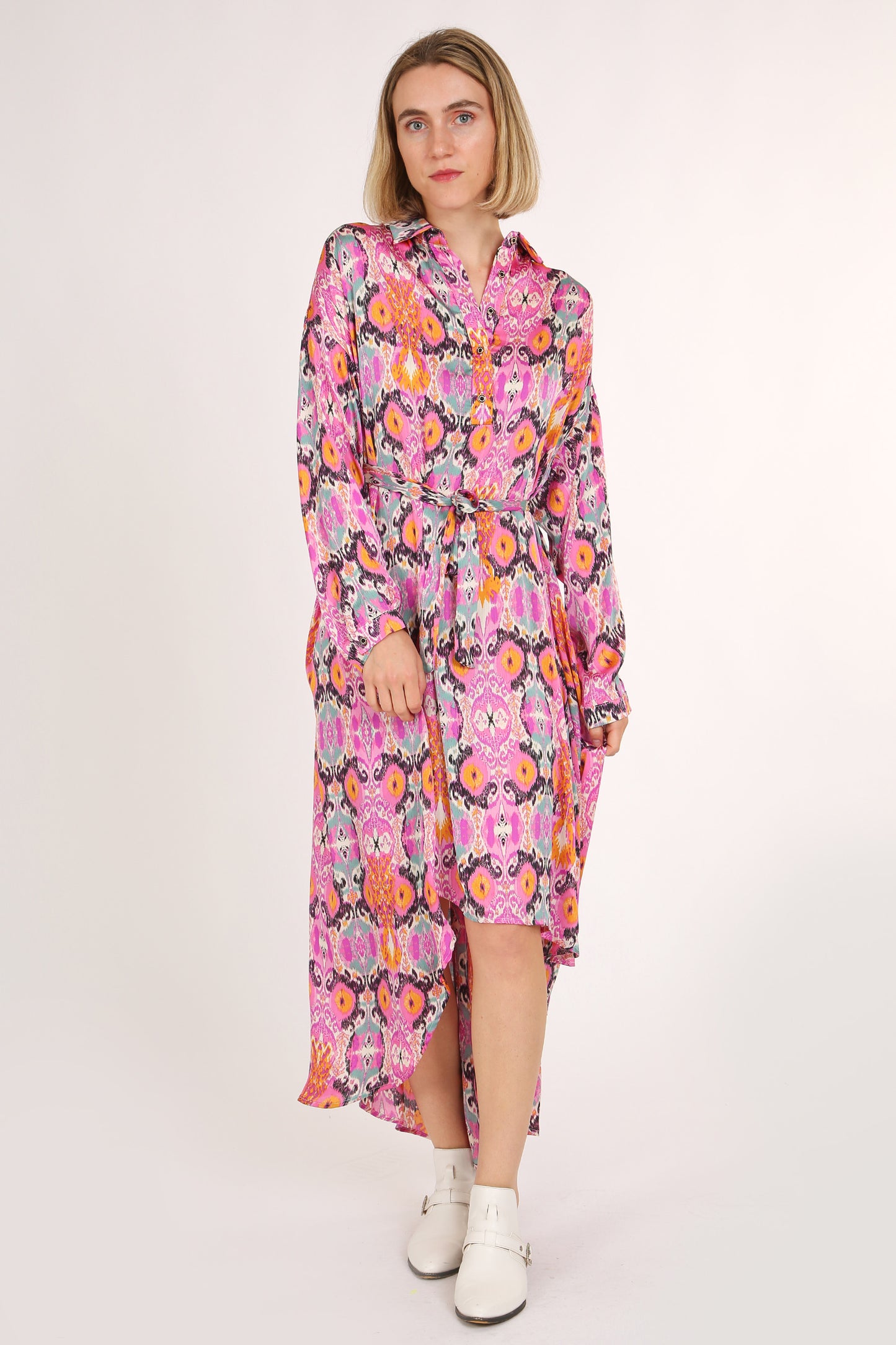 Evie Multicolor Print Collared High Low Midi Dress - Shop Beulah Style