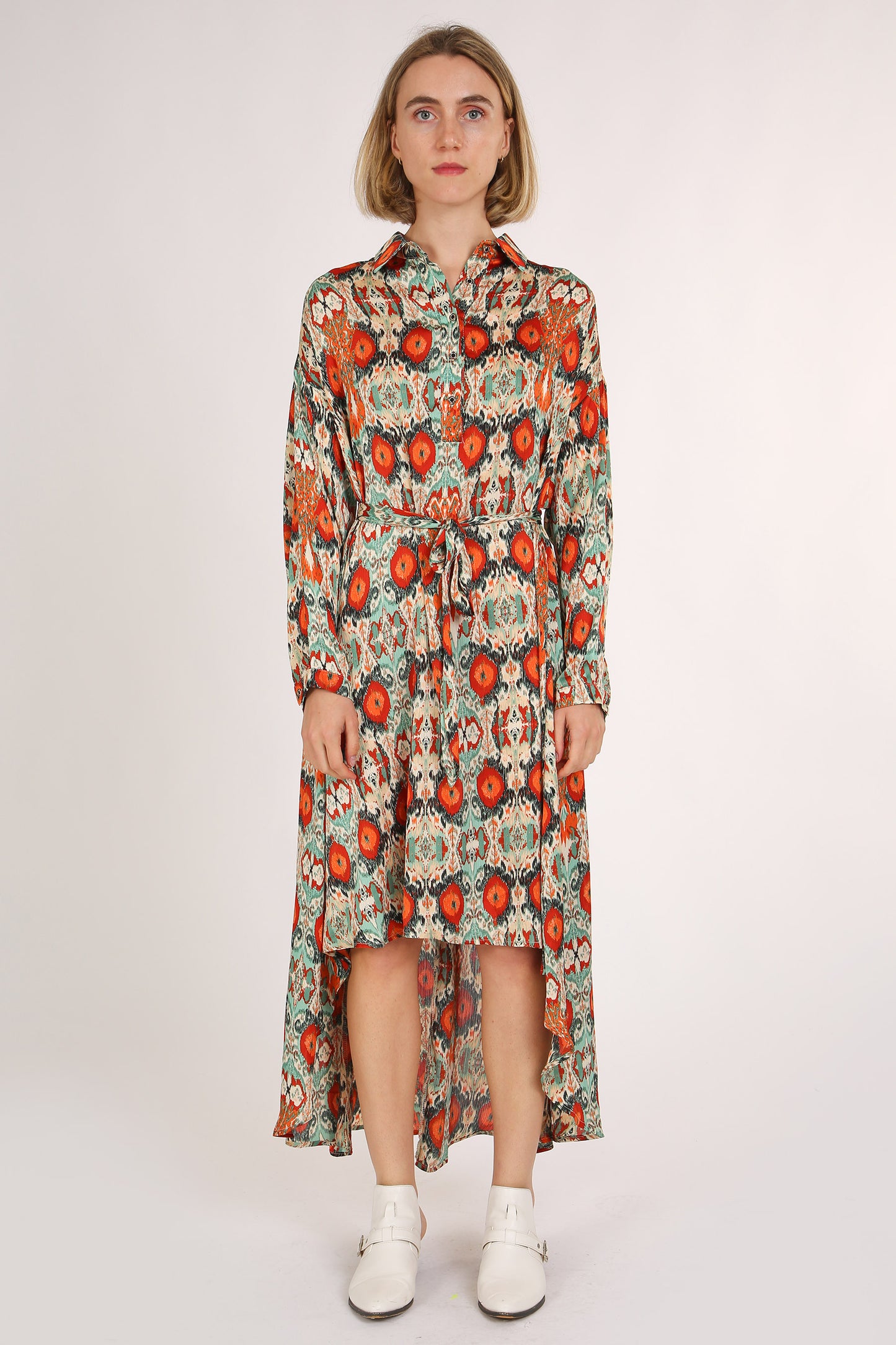 Evie Multicolor Print Collared High Low Midi Dress - Shop Beulah Style