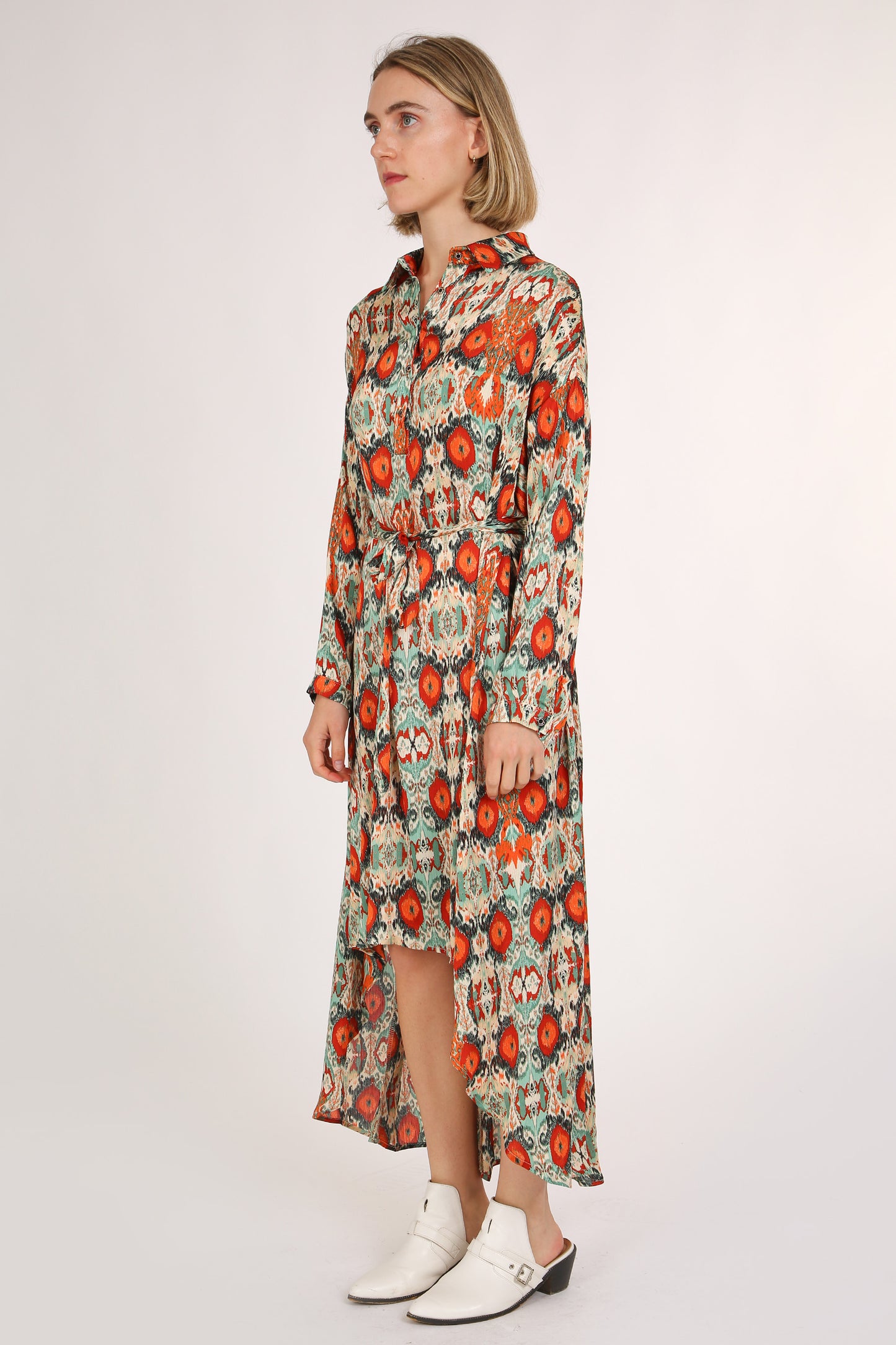 Evie Multicolor Print Collared High Low Midi Dress - Shop Beulah Style