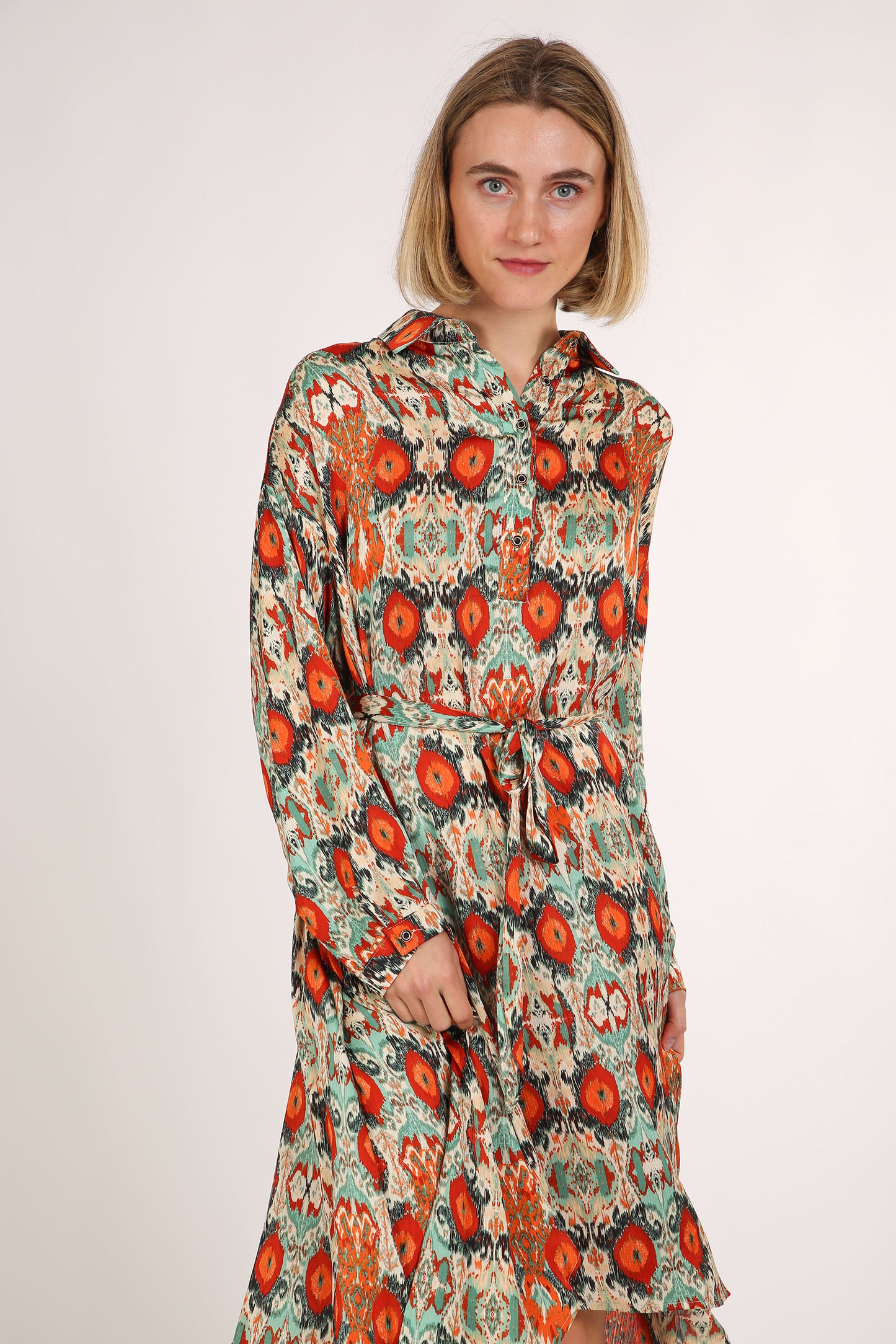 Evie Multicolor Print Collared High Low Midi Dress - Shop Beulah Style
