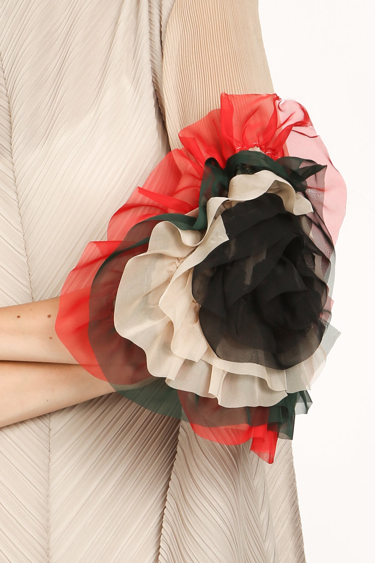 Alias Tricolor Ruffled Applique Detail Pleat Midi Dress - Shop Beulah Style