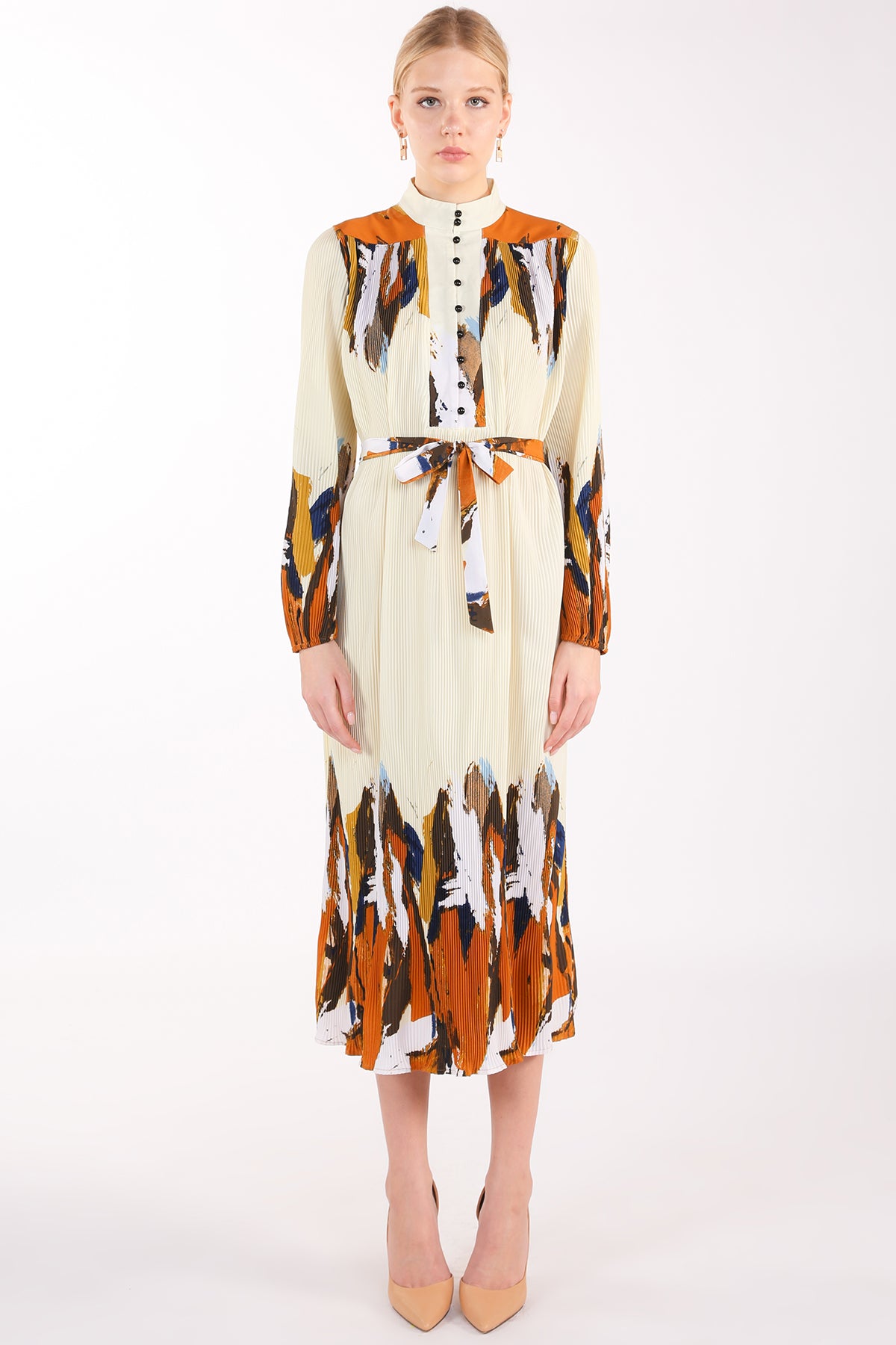 Ley Multicolor Abstract Printed Pleat Maxi Dress - Shop Beulah Style