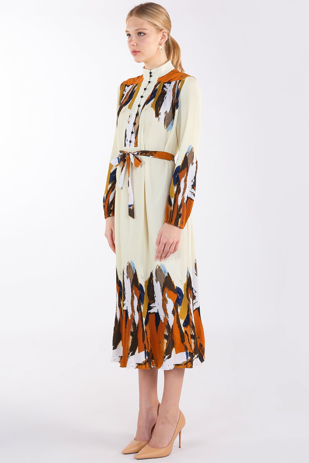 Ley Multicolor Abstract Printed Pleat Maxi Dress - Shop Beulah Style