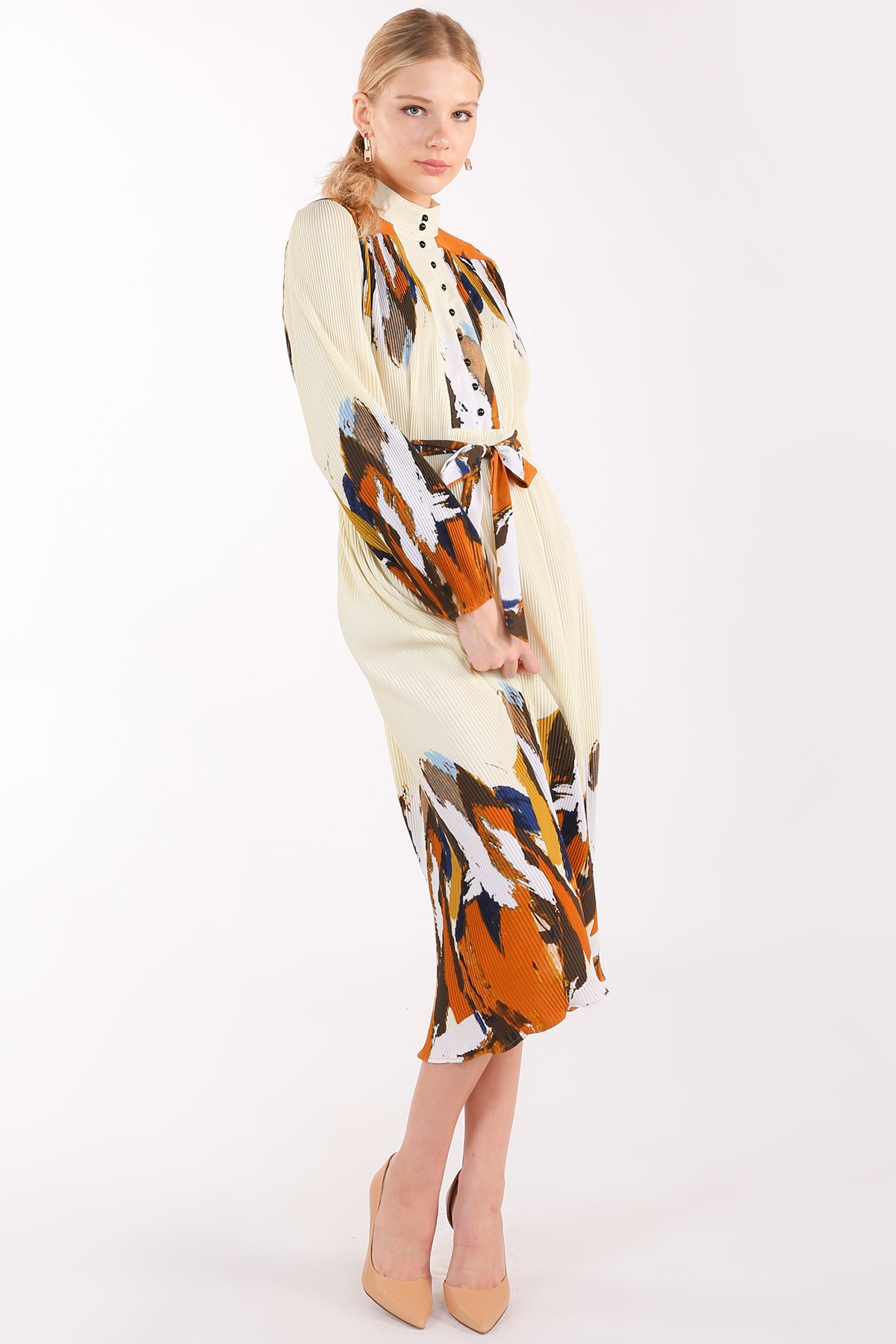Ley Multicolor Abstract Printed Pleat Maxi Dress - Shop Beulah Style