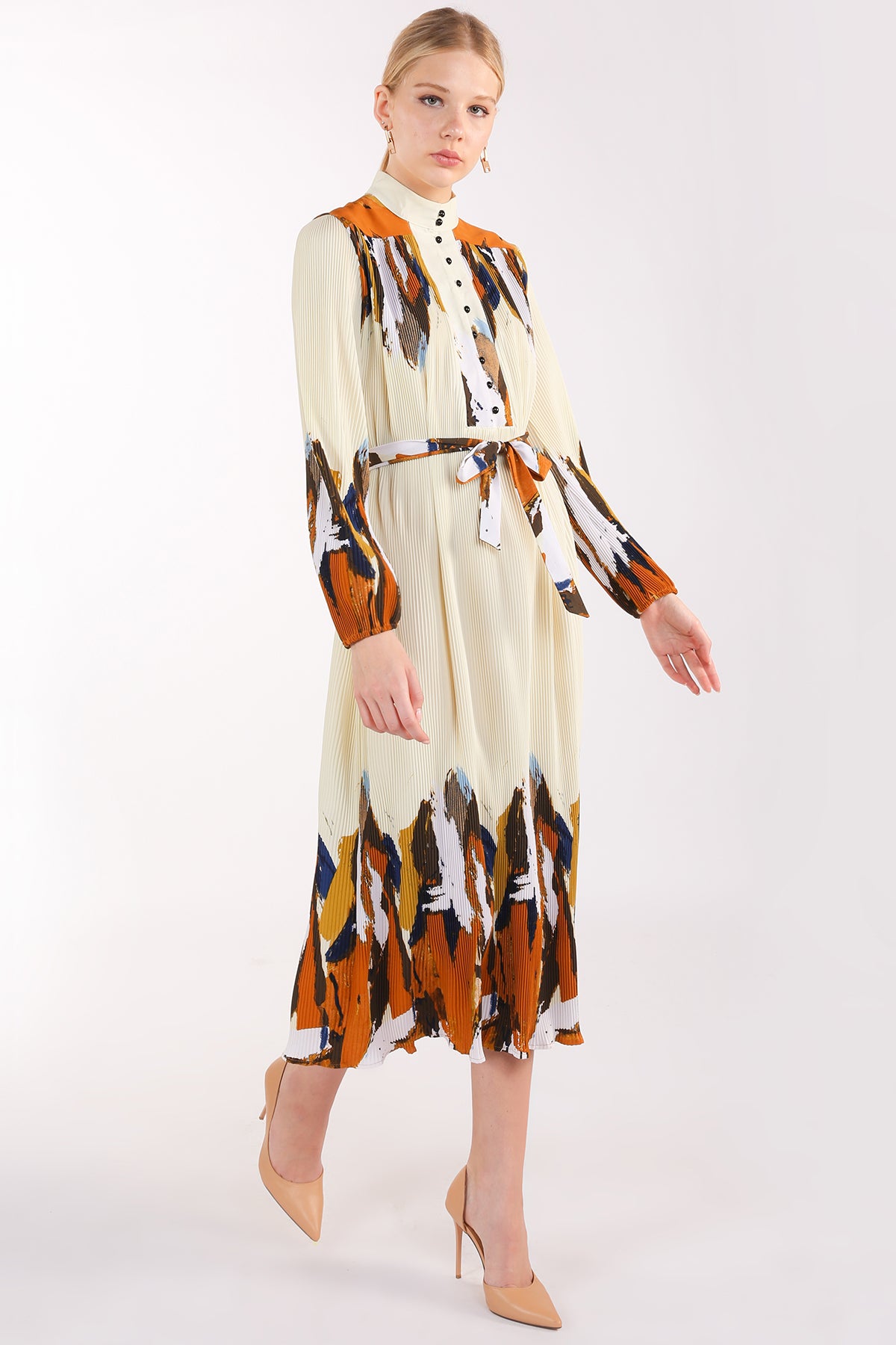 Ley Multicolor Abstract Printed Pleat Maxi Dress - Shop Beulah Style