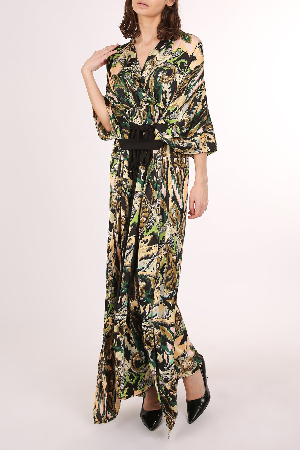 Zelda Abstract Print V-Neck Wrap Belted Maxi Dress - Shop Beulah Style