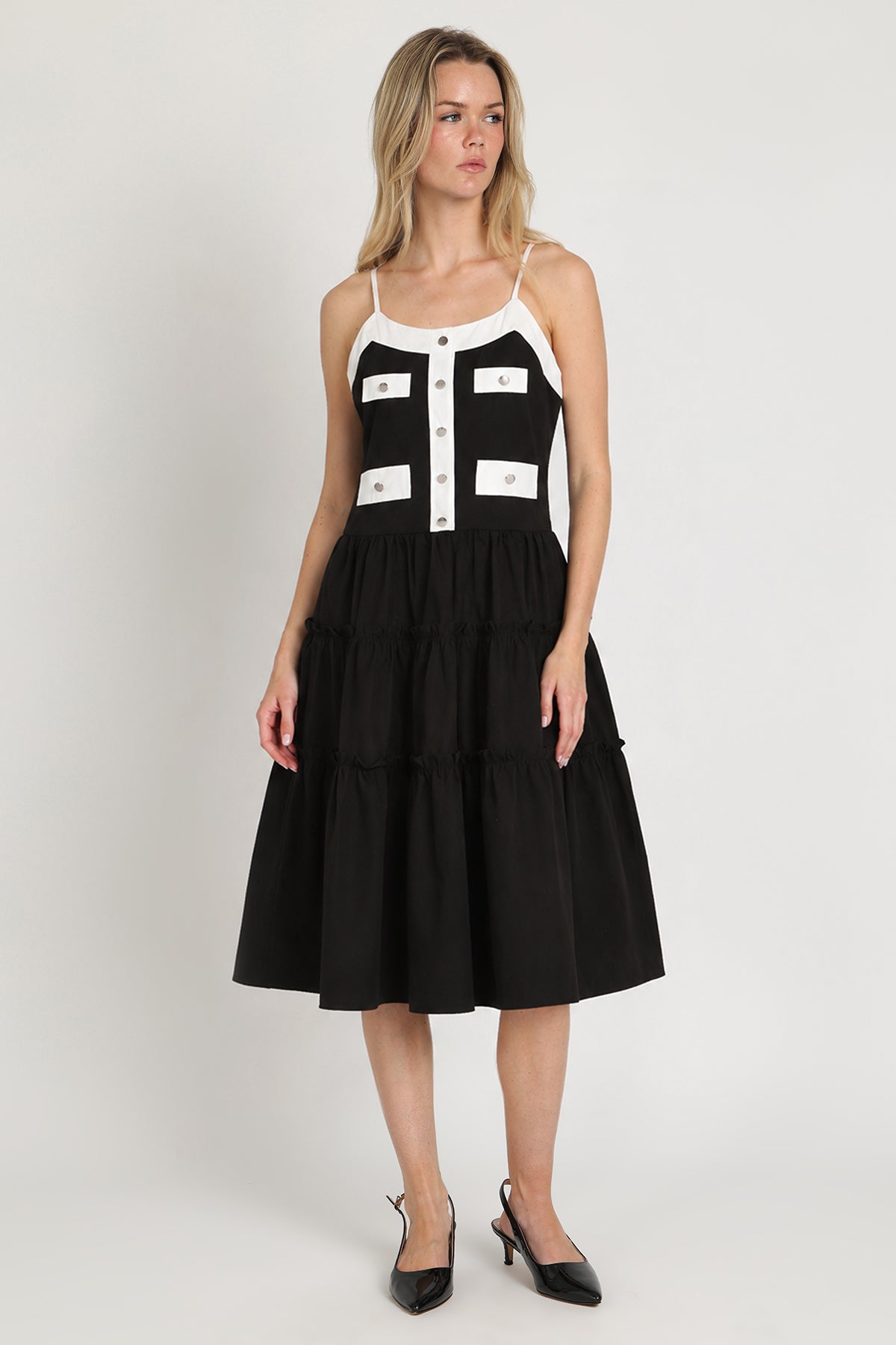 Mary Contrast Tiered Ruffles Trim Midi Slip Dress - Shop Beulah Style