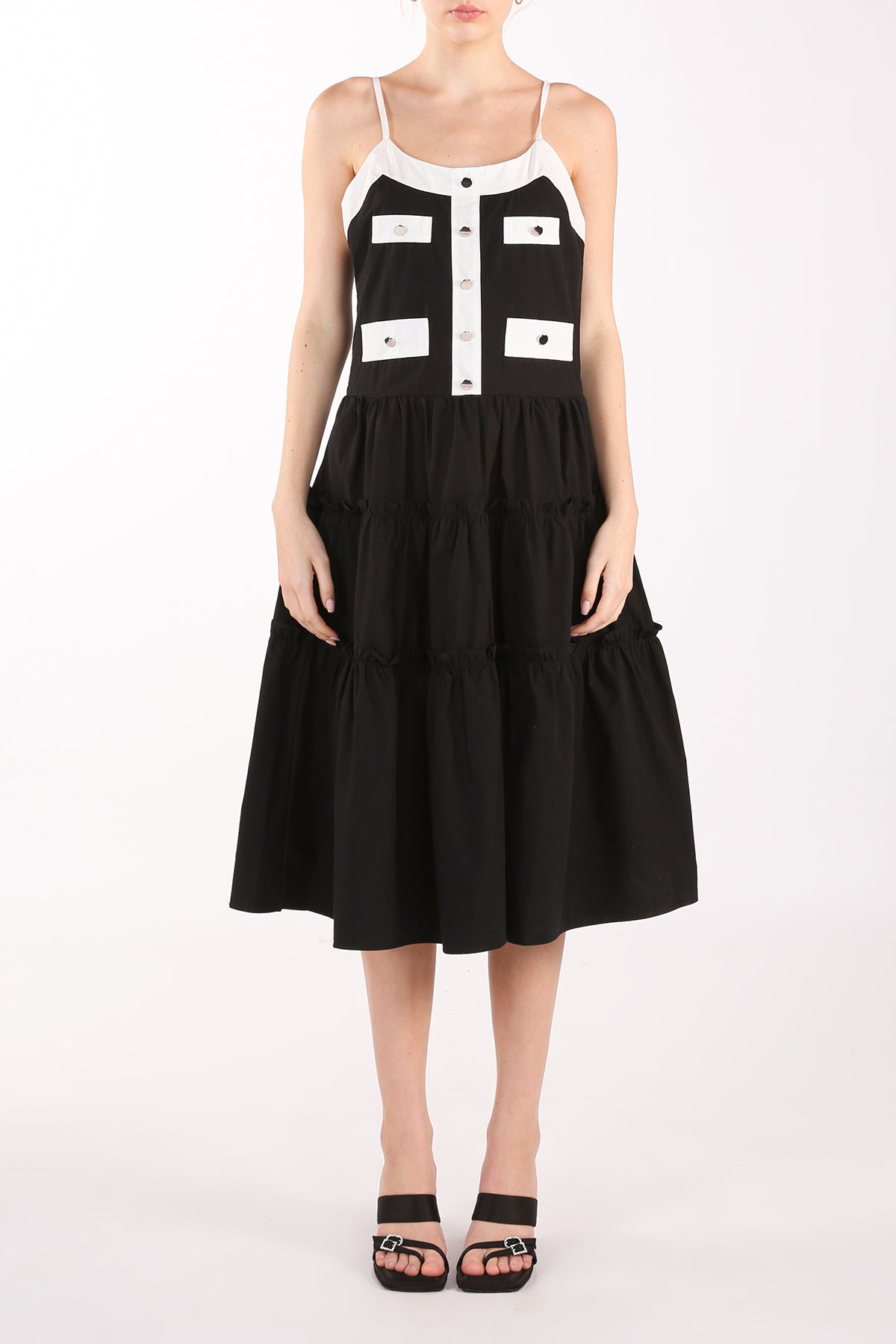 Janae Contrast Tiered Ruffles Trim Spaghetti Midi Dress - Shop Beulah Style