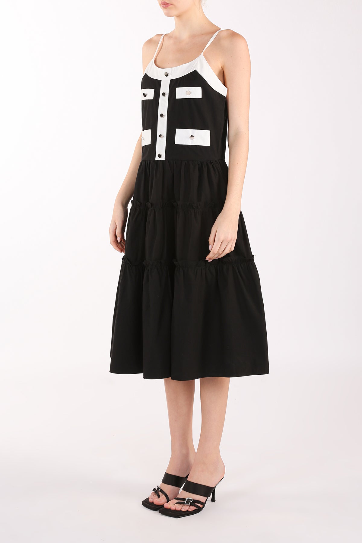 Janae Contrast Tiered Ruffles Trim Spaghetti Midi Dress - Shop Beulah Style