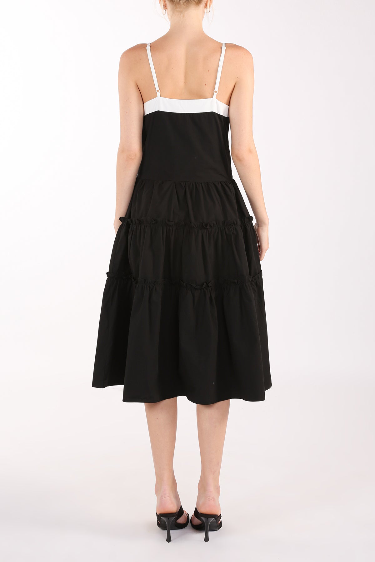 Janae Contrast Tiered Ruffles Trim Spaghetti Midi Dress - Shop Beulah Style
