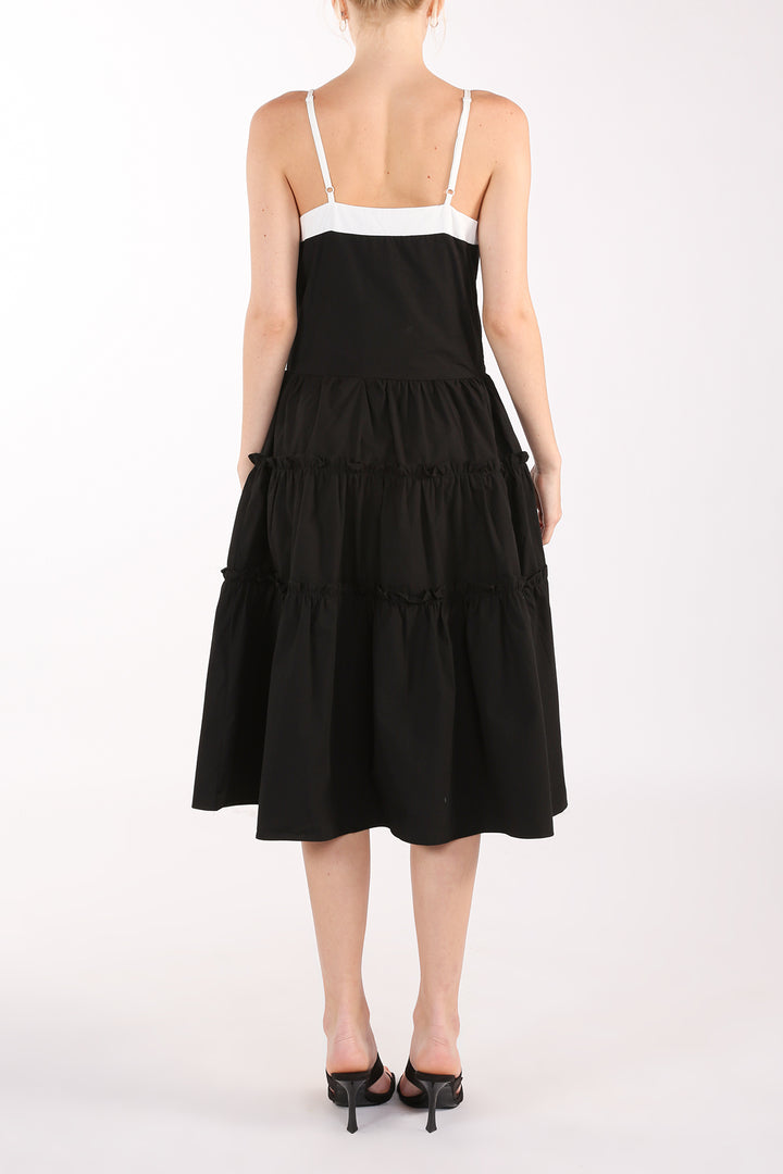 Janae Contrast Tiered Ruffles Trim Spaghetti Midi Dress - Shop Beulah Style