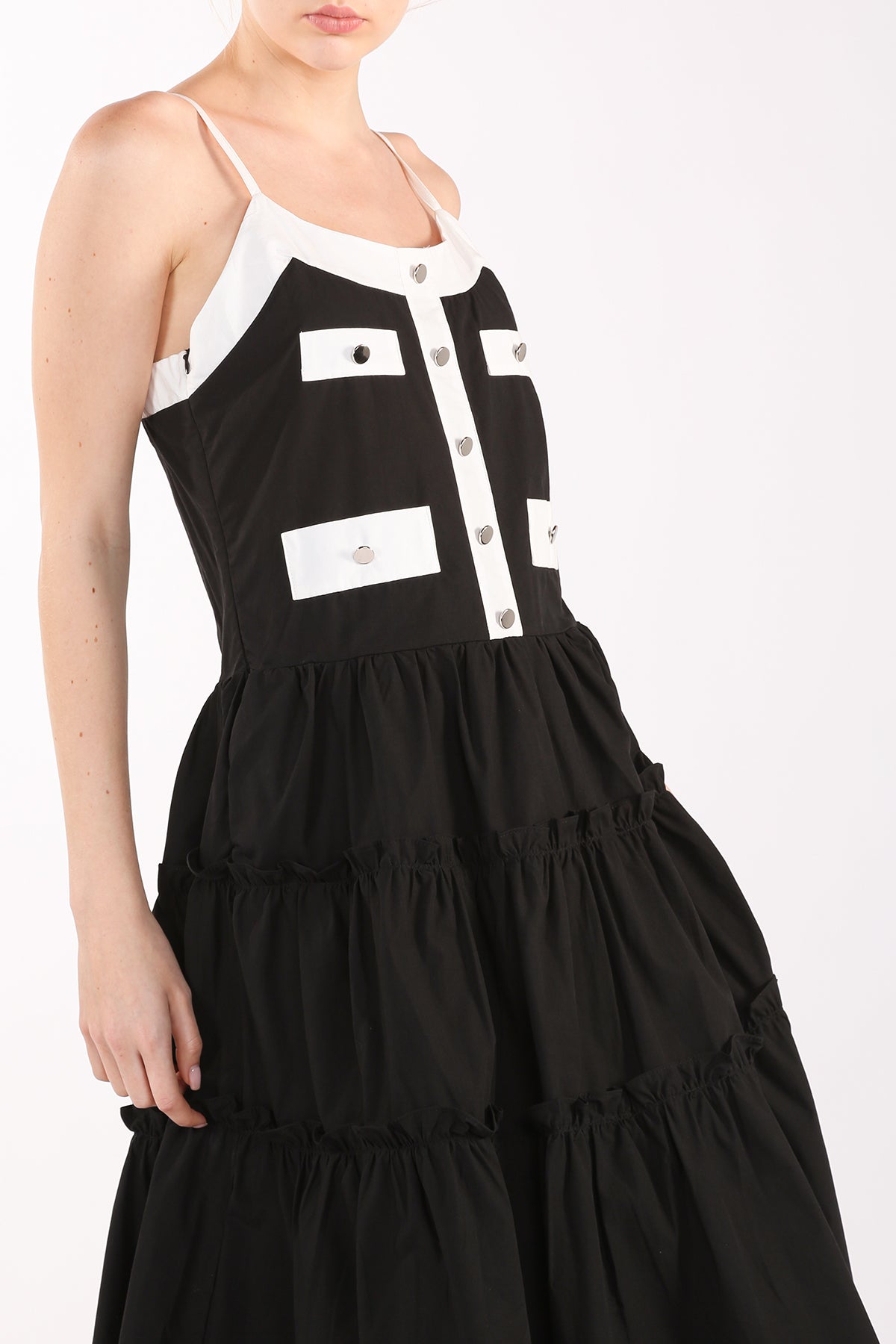 Janae Contrast Tiered Ruffles Trim Spaghetti Midi Dress - Shop Beulah Style