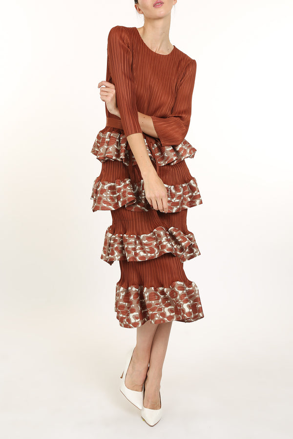 Lona Printed Flare Tiered Hem Pleat Maxi Dress - Shop Beulah Style