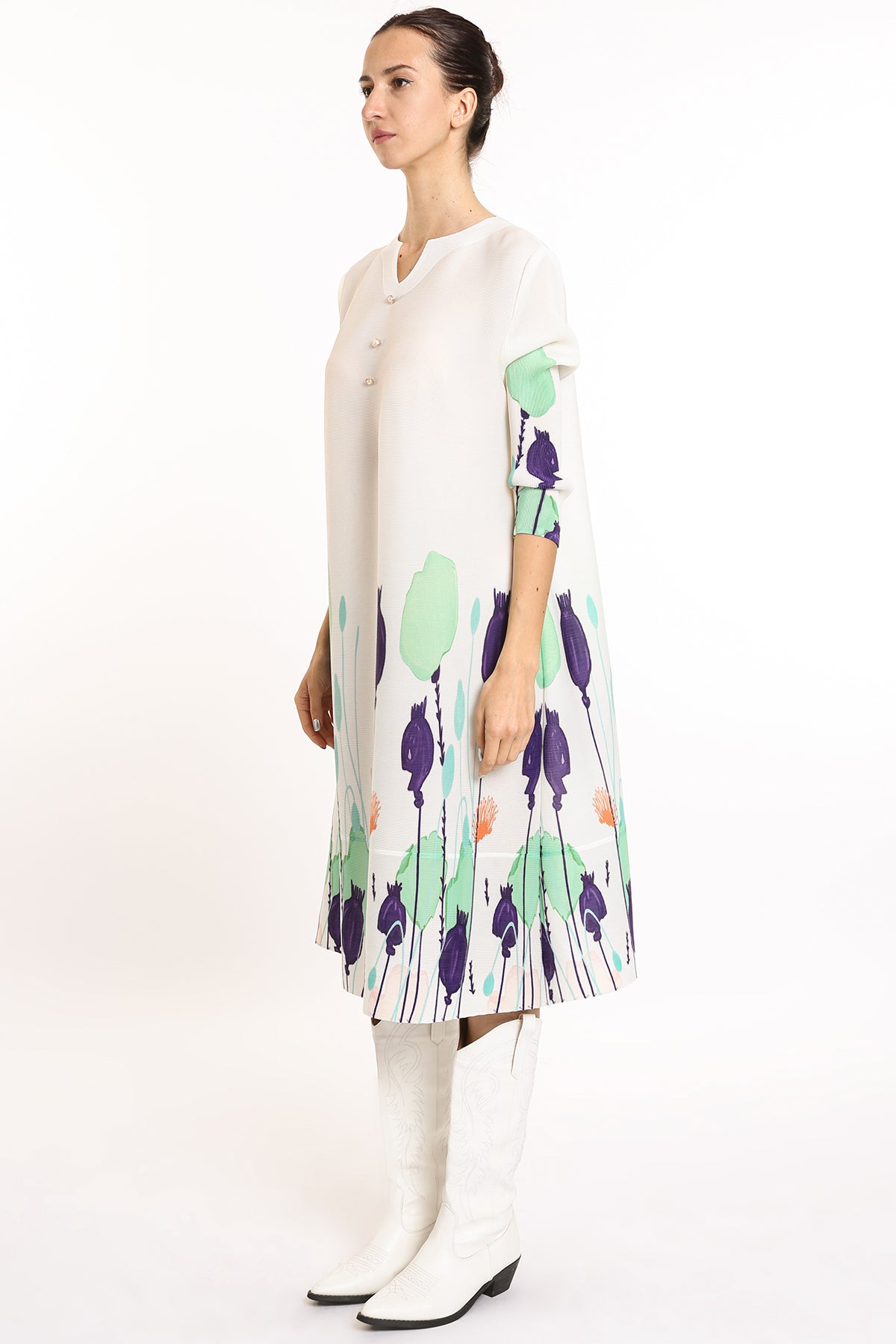 Jackie Modern Print Pleated Midi Dress