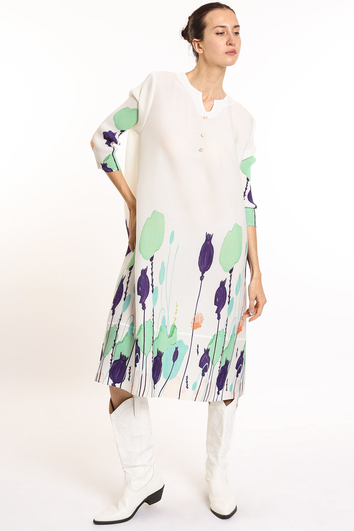 Jackie Modern Print Pleated Midi Dress