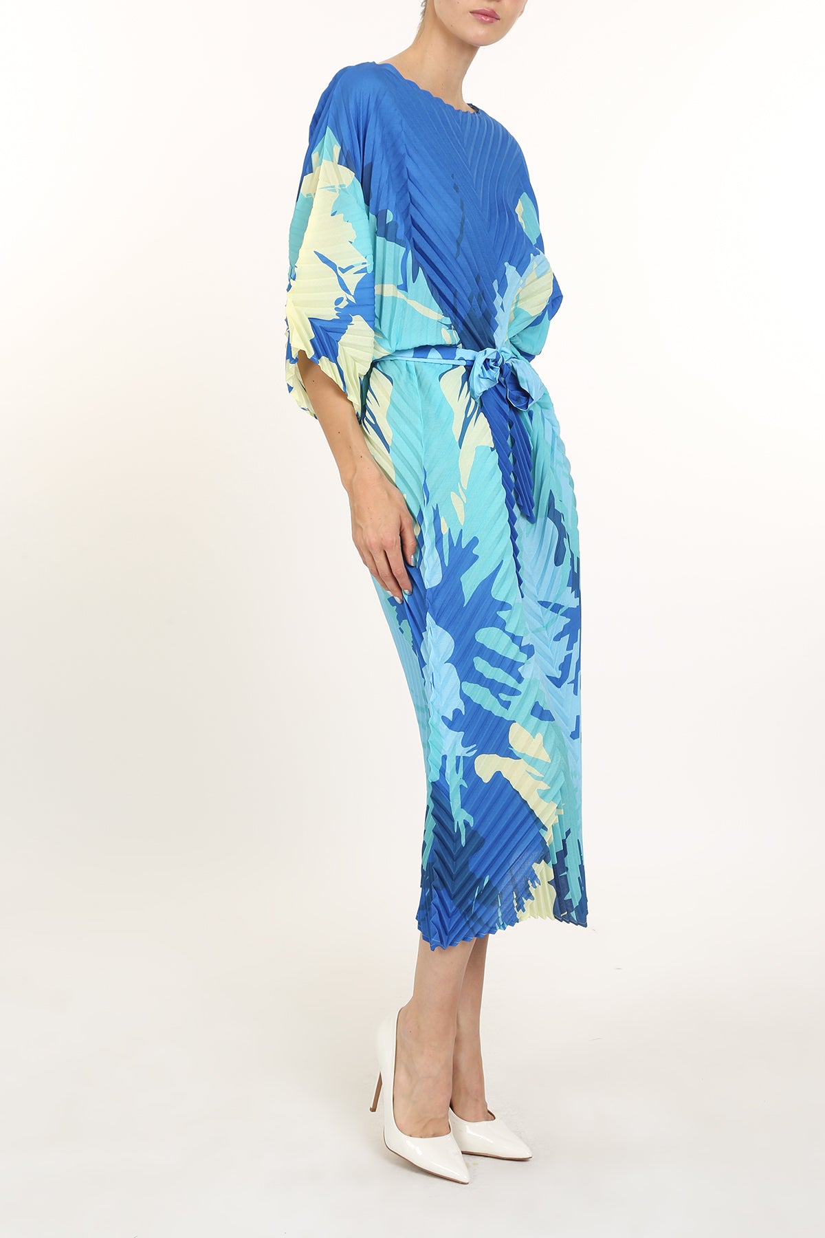 Brody Abstract Print Pleat Belted Midi Dress - Shop Beulah Style